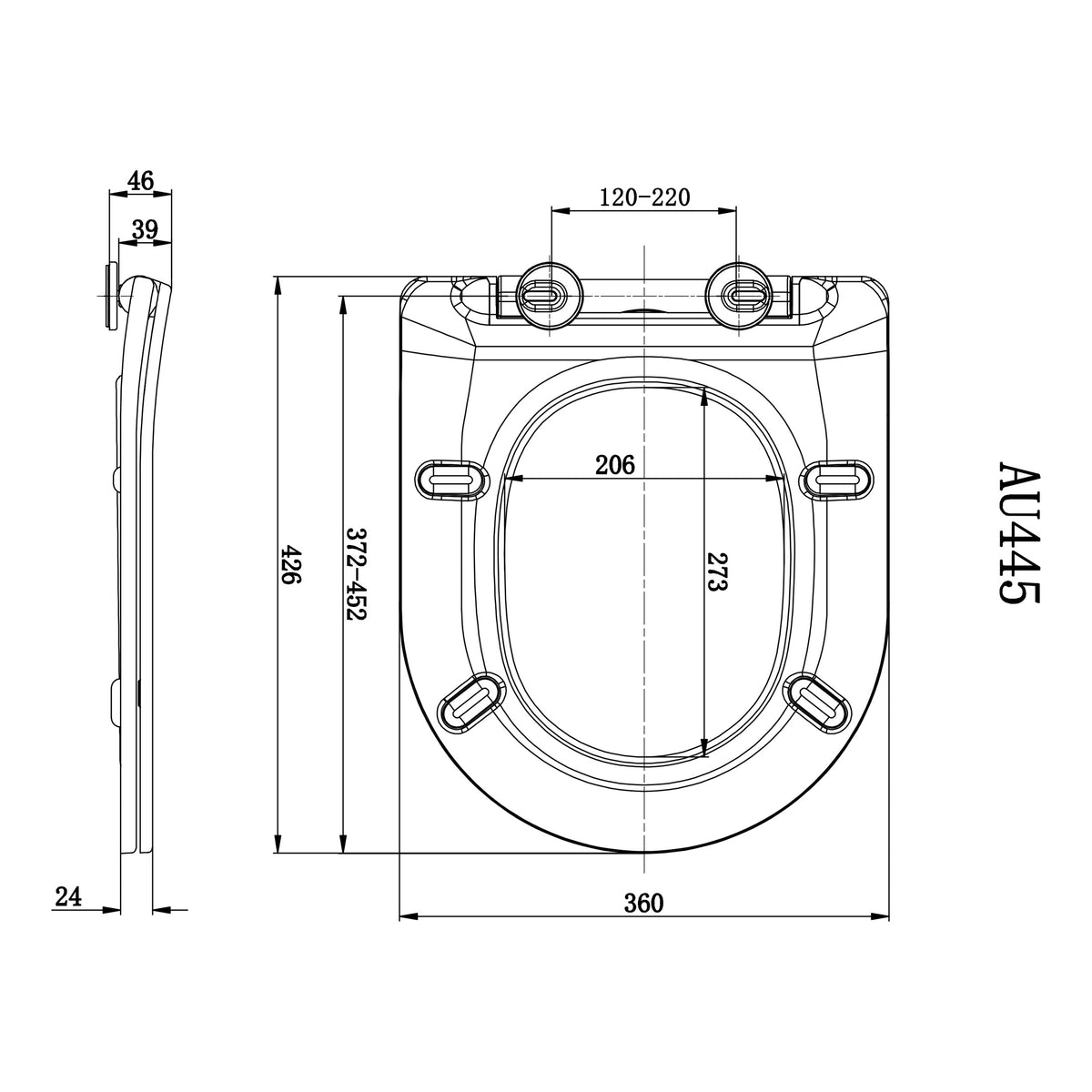 Scudo Deia Rimless Wall Hung Toilet With Slim Soft Close Seat - White - technical drawing with dimensions