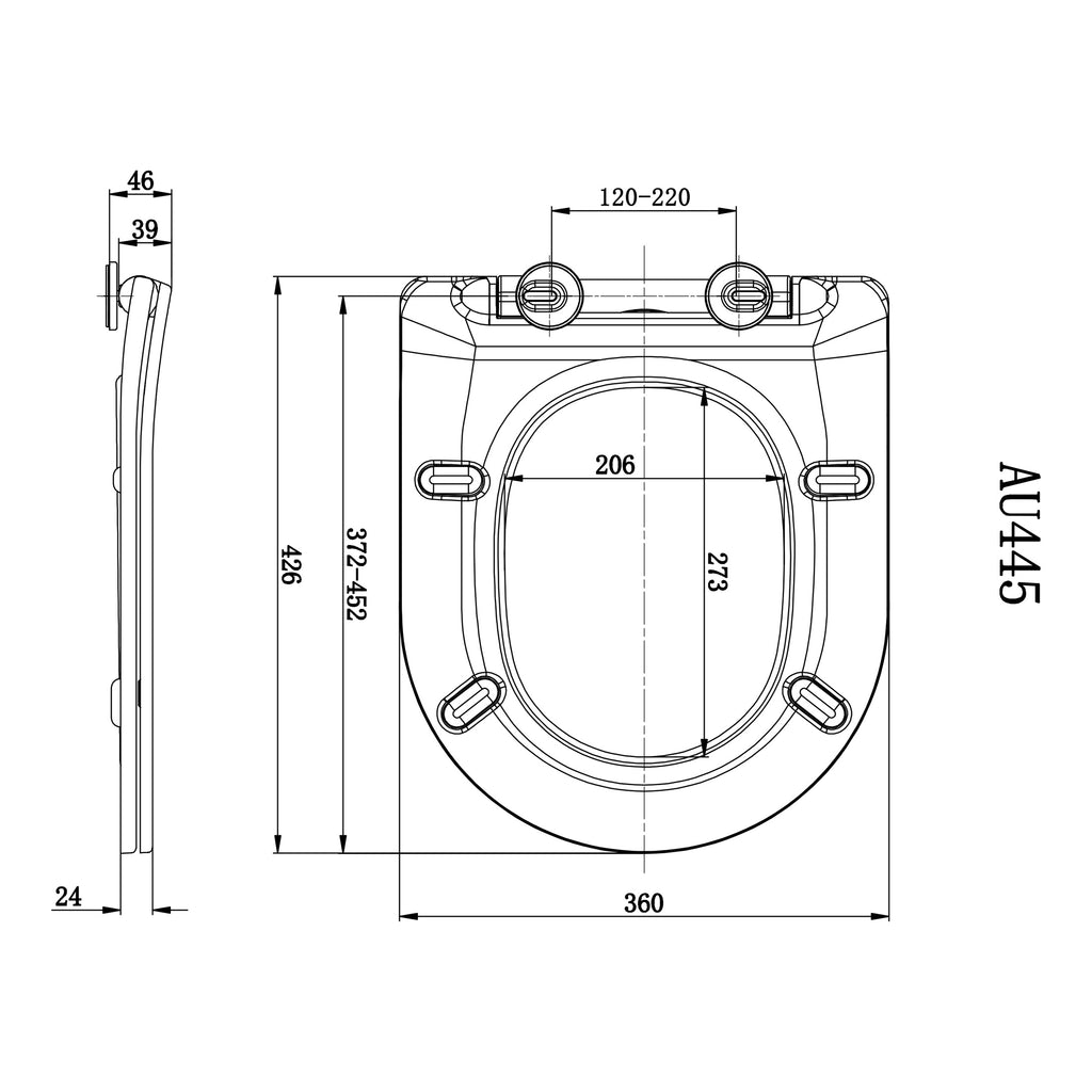 Scudo Deia Rimless Open Back Close Coupled Toilet With Cistern And Slim Soft Close Seat - White - technical drawing with dimensions