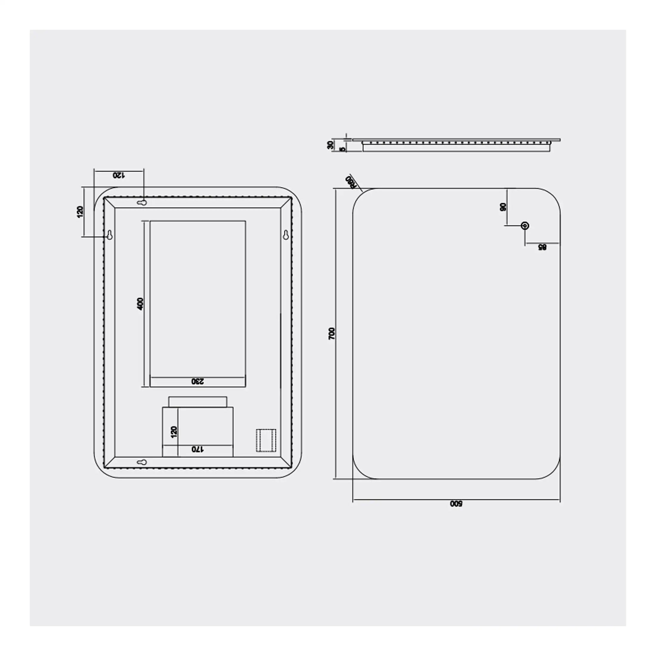 Sleek rectangular shower base with precise dimensions and anti-slip surface, ideal for modern bathroom renovations. Features detailed technical specifications for easy installation.
