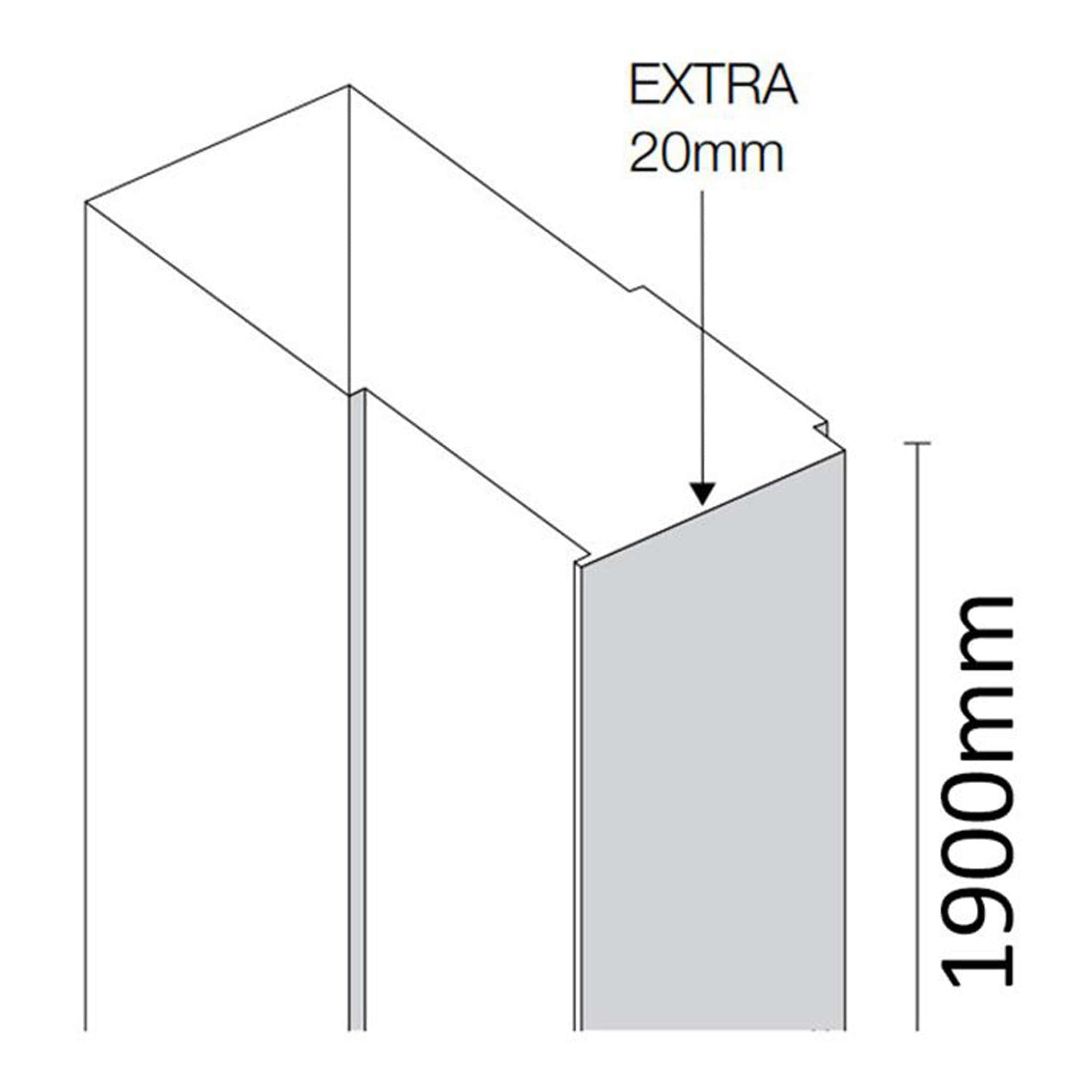 Sleek bathroom cabinet design with precise measurements including 20mm extra thickness and 1900mm height for modern bathroom storage solutions.