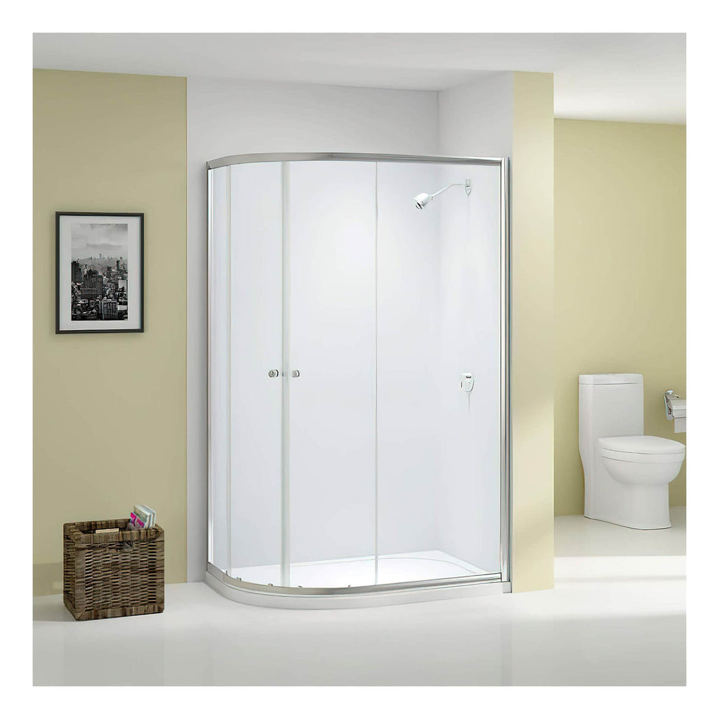 Modern glass shower enclosure in a contemporary bathroom with neutral tones, including a white toilet, minimalist decor, and functional fixtures, ideal for stylish and practical bathroom renovations.