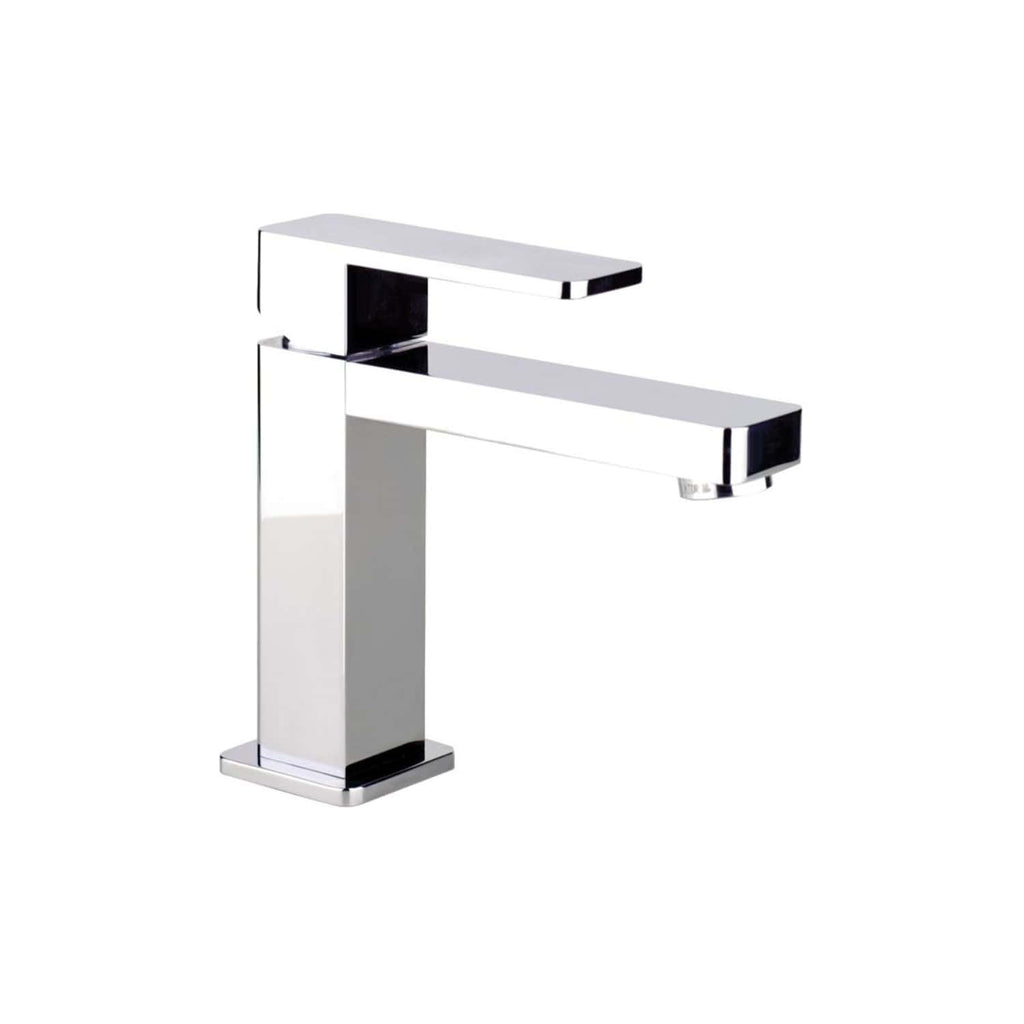 Sleek modern chrome bathroom faucet with a minimalist design, perfect for contemporary bathrooms. Features a flat, wide spout and a polished finish for a stylish look.