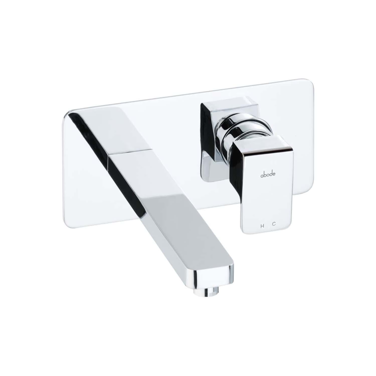Sleek modern chrome bathroom tap with a rectangular handle and wall-mounted design, ideal for contemporary bathroom renovation and fixtures.