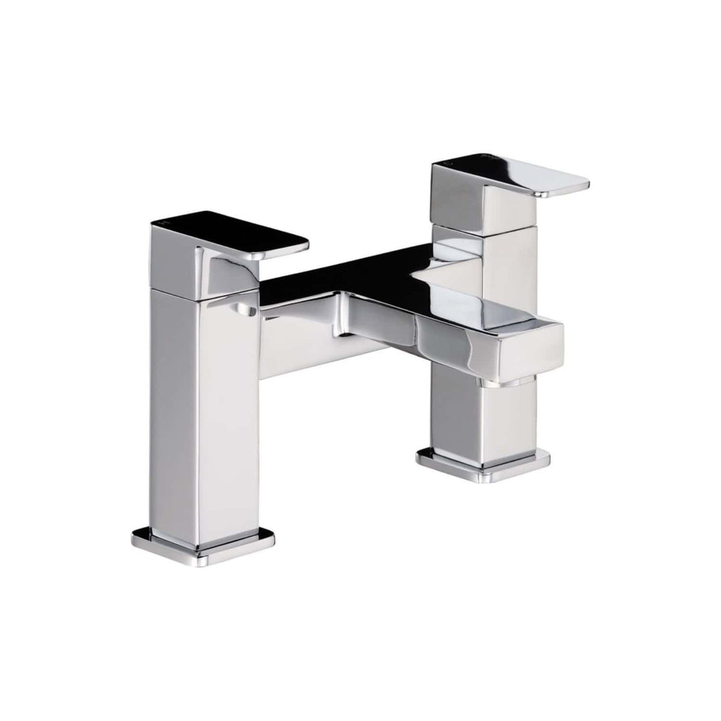 Chrome bathroom sink mixer tap with modern geometric design for stylish washbasins.