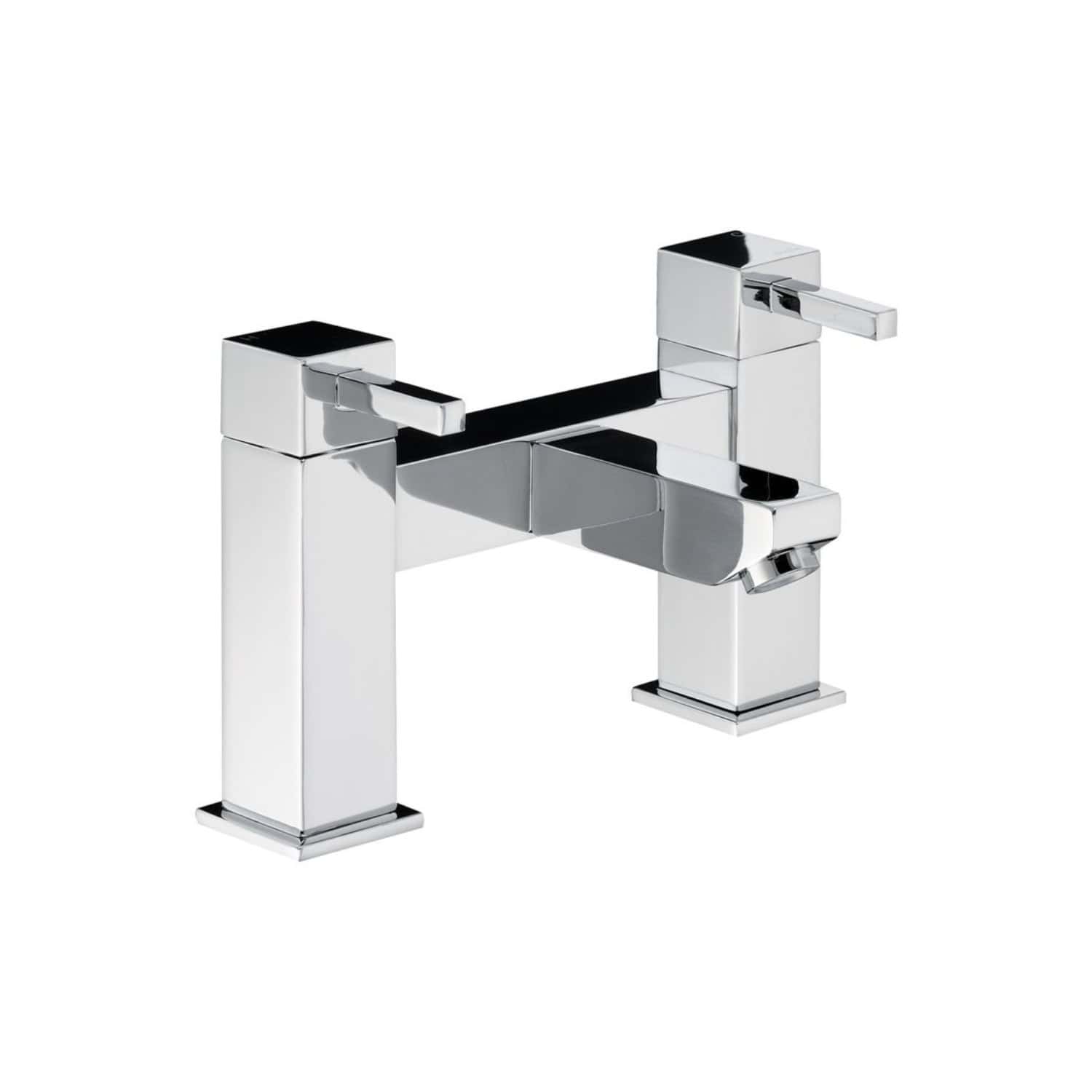 Modern chrome bathroom tap with angular design for stylish bathroom renovations and fixtures; ideal for contemporary bathroom sinks.