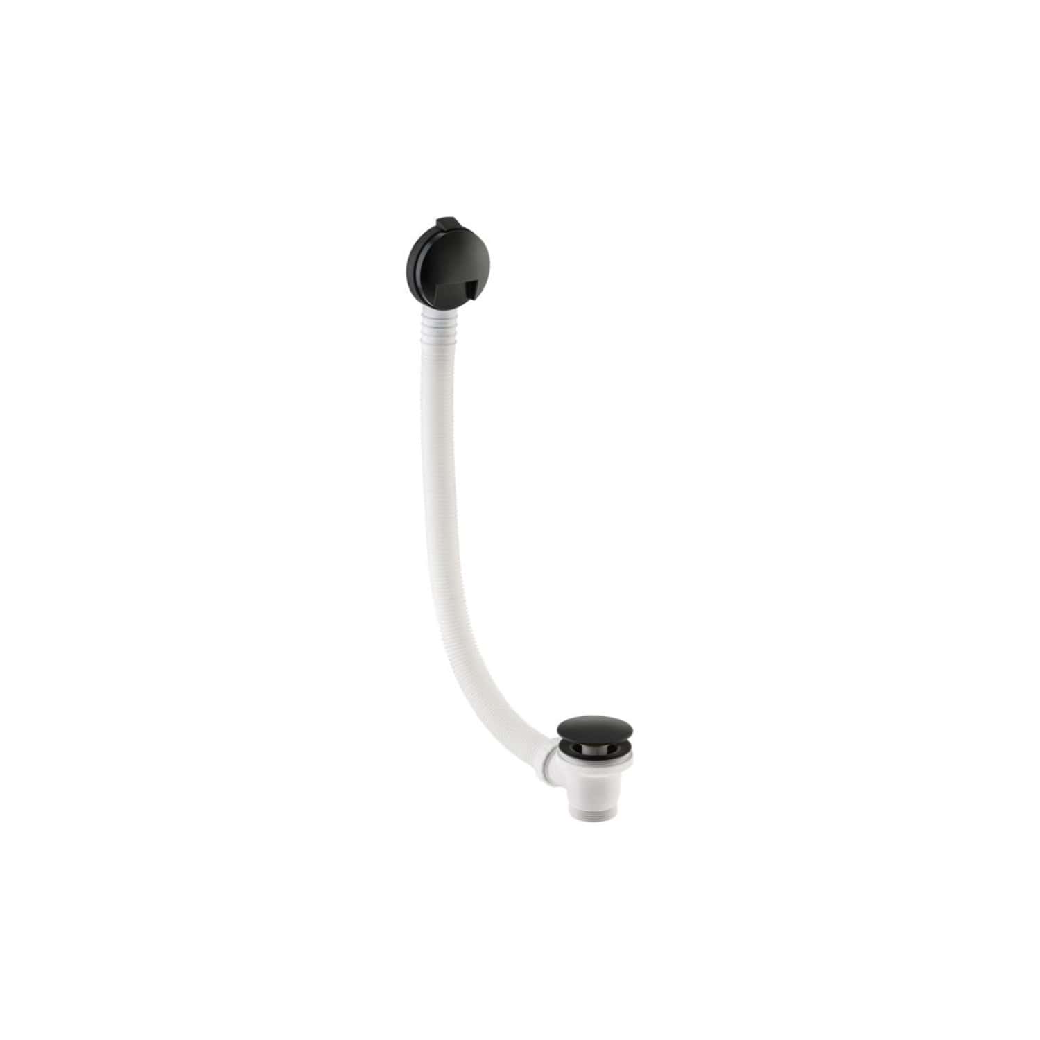 Flexible white plumbing waste pipe with black connectors for bathroom sinks and baths. Durable and easy to install for reliable drainage.