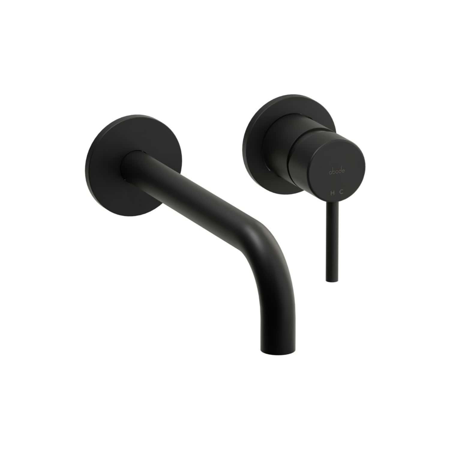 Contemporary black wall-mounted bathroom tap with mixer control for hot and cold water, designed for modern bathroom aesthetics.