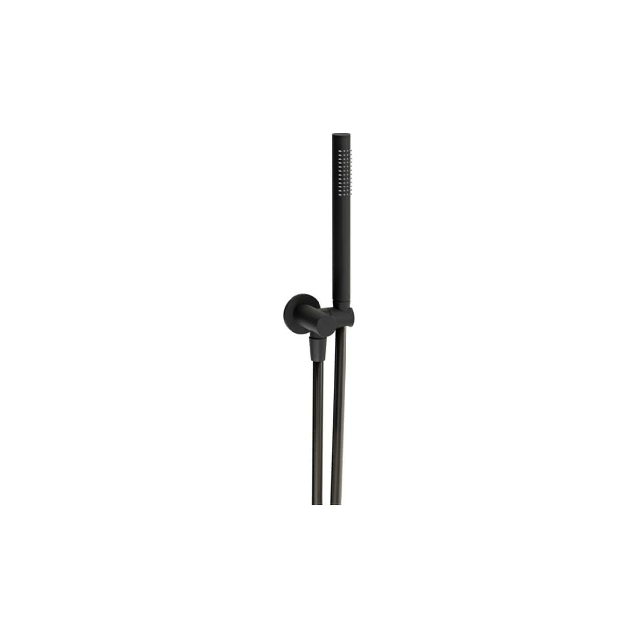 Sleek black handheld shower head with adjustable height, perfect for modern bathroom renovation and stylish showering experience.