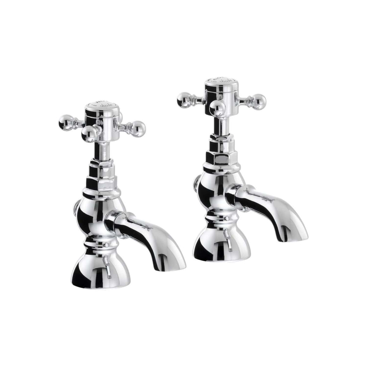 Chrome bathroom basin taps, Victorian-style vintage cross handle design, perfect for classic or traditional bathroom fixtures, high-quality chrome finish for durability and elegance.