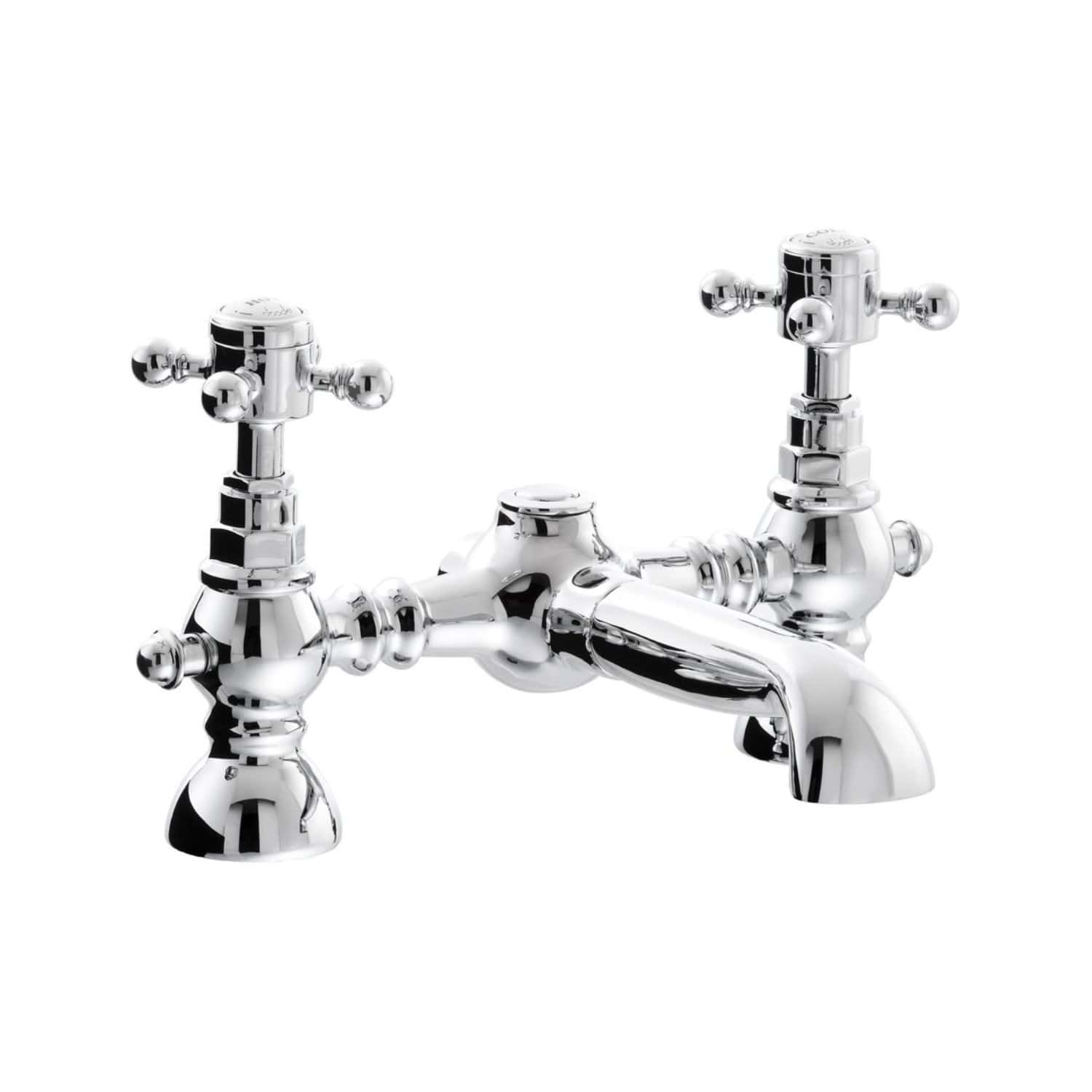 Chrome bathroom sink tap with vintage design, dual handles, and polished finish. Ideal for traditional bathrooms, combining style and durability for everyday use. Great for upgrading bathroom fixtures.
