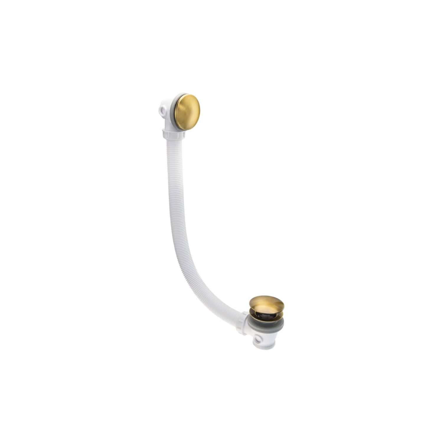 Flexible bathtub drain with gold accents, modern design for stylish bathroom plumbing solutions. Ideal for contemporary bathroom renovation and installation.