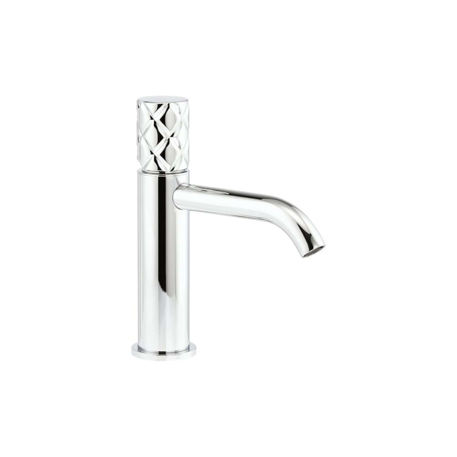 Sleek chrome bathroom tap with textured handle, modern design, perfect for contemporary bathrooms and ensuite installations. Durable finish with high-quality construction.