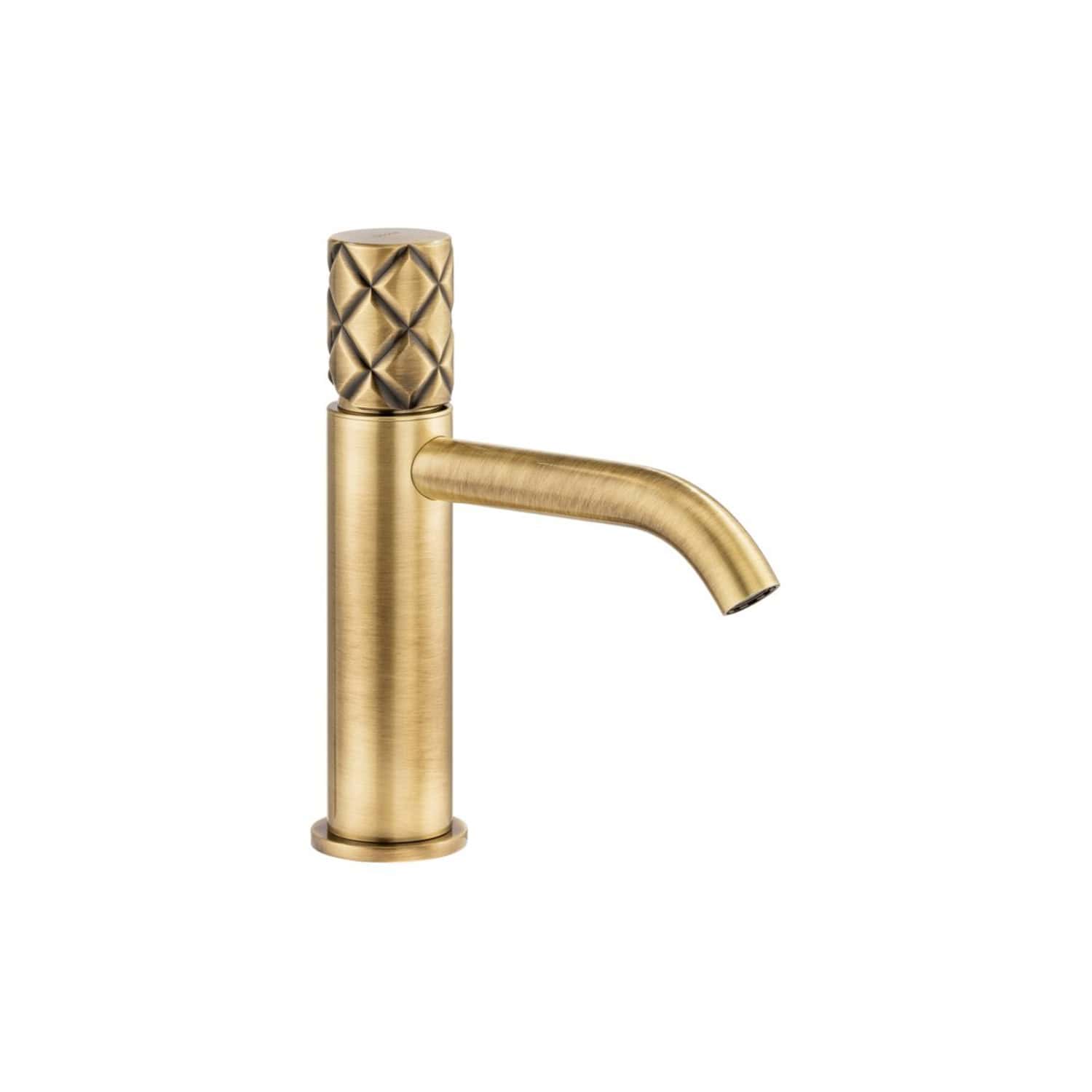 Brass bathroom tap with diamond-patterned handle, modern and stylish design, ideal for luxury bathrooms and kitchens, high-quality fixtures, elegant gold finish.