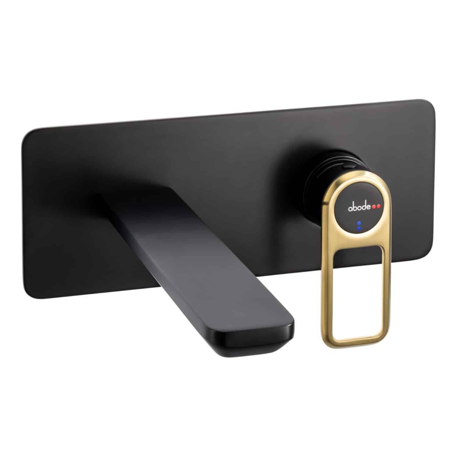 Smart digital lock with black and gold finish, keyless entry system ideal for modern bathrooms and home security.