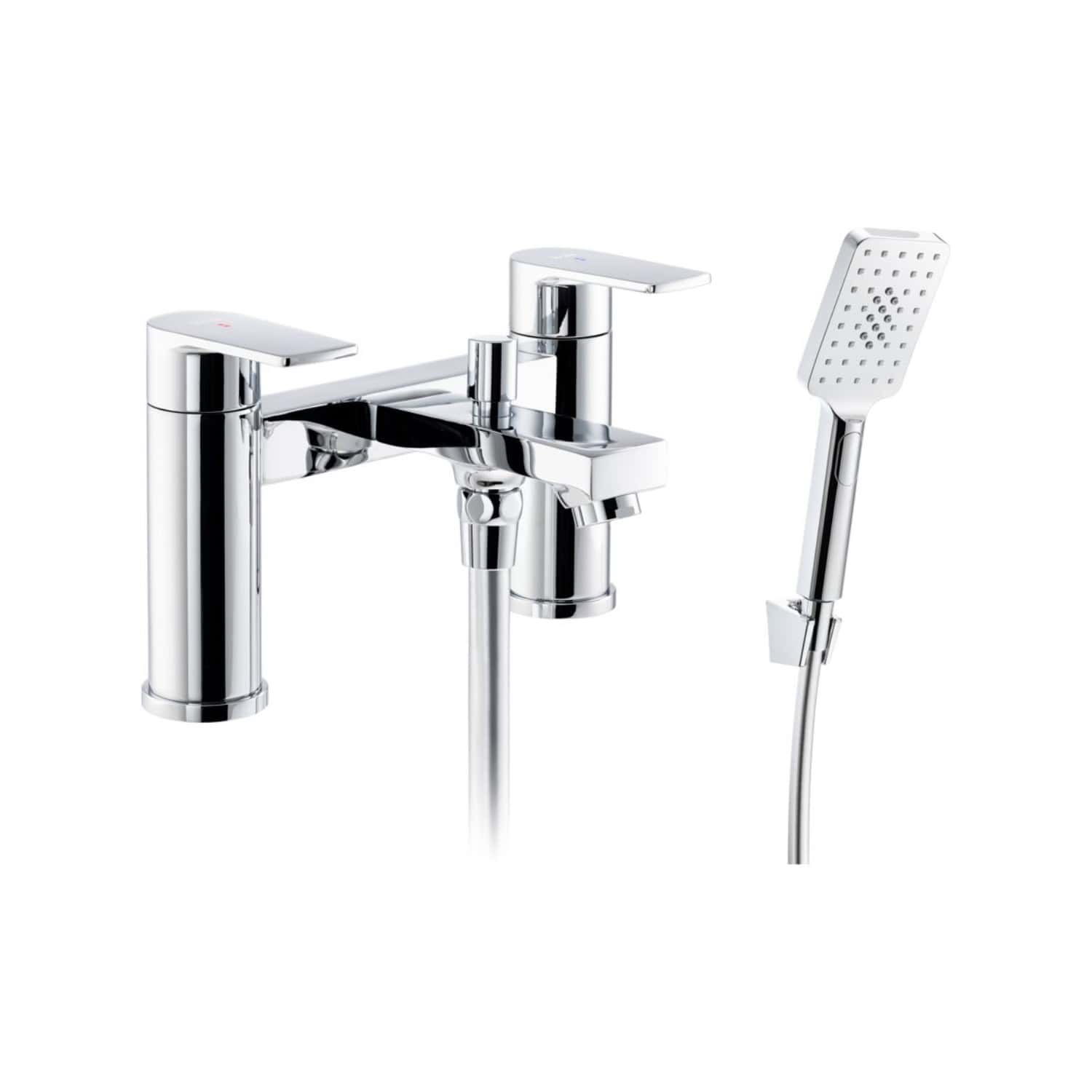 Chrome bathroom mixer tap with handheld showerhead for modern shower systems.