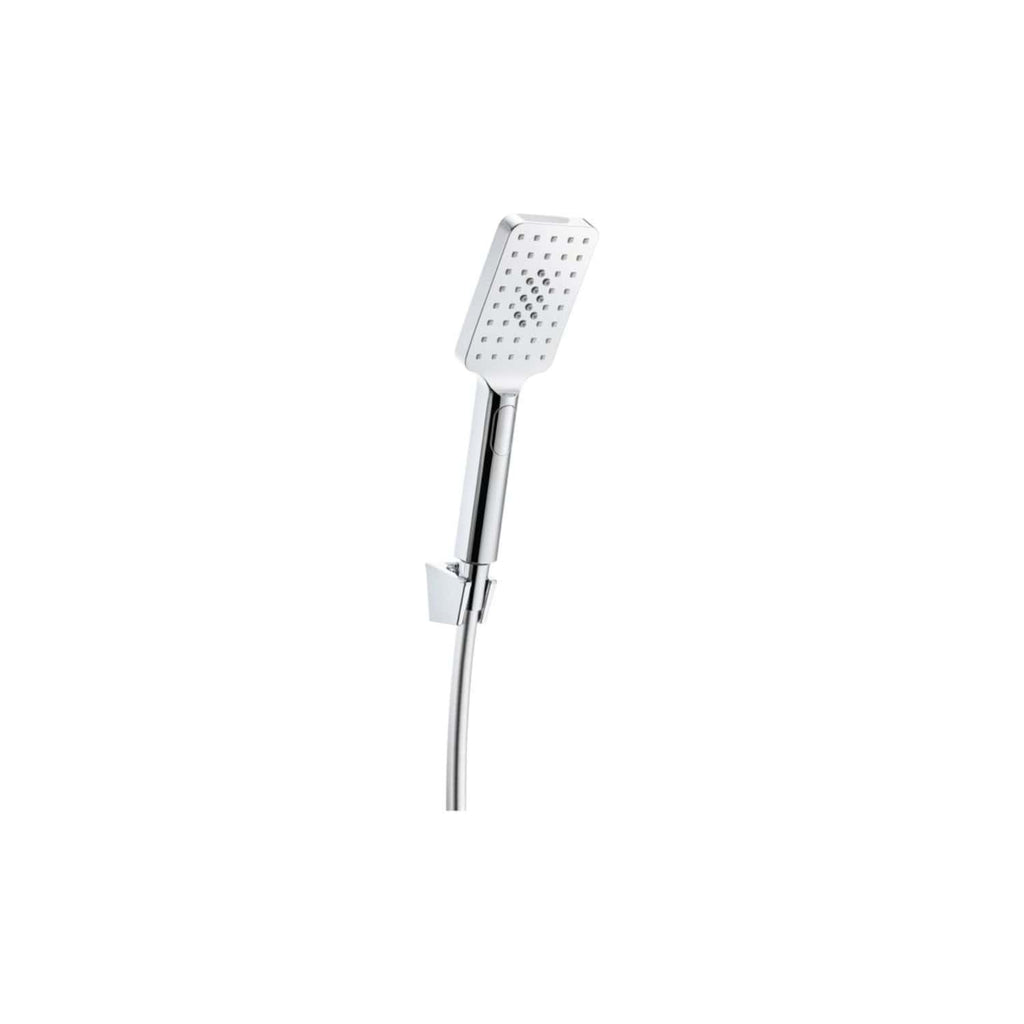 Showerhead with adjustable spray settings, chrome finish, modern bathroom design, ideal for contemporary ensuite or main bathrooms, enhancing shower experience with sleek style.