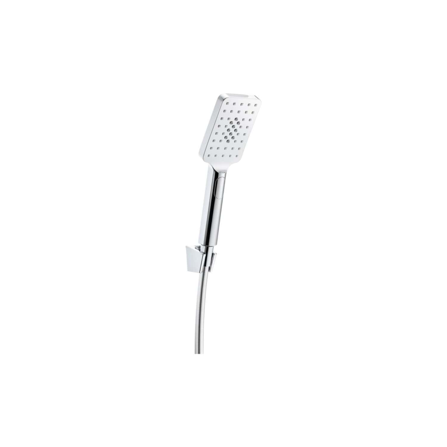 Showerhead with adjustable spray settings, chrome finish, modern bathroom design, ideal for contemporary ensuite or main bathrooms, enhancing shower experience with sleek style.