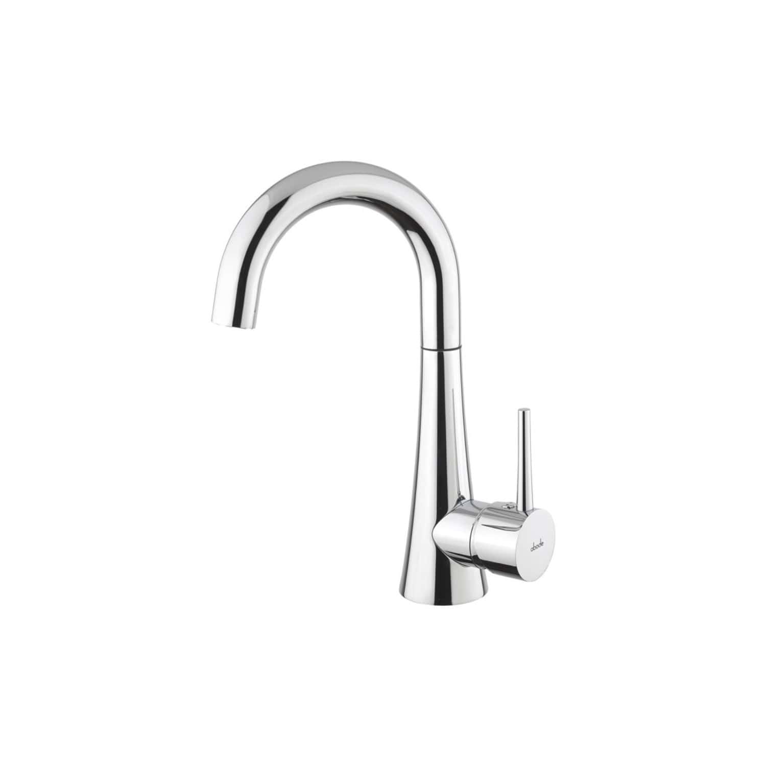 Sleek modern chrome kitchen sink mixer tap with a high-arc spout and single lever for easy temperature and flow control, ideal for contemporary bathroom or kitchen designs.