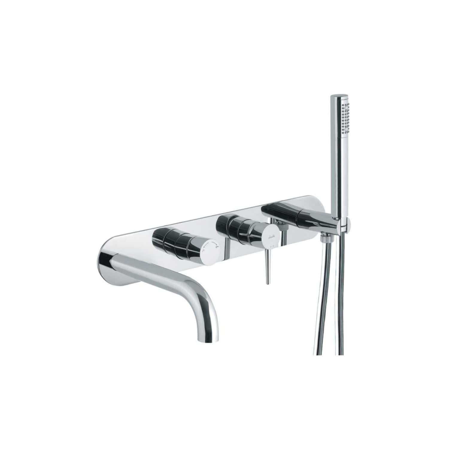 Sleek chrome bathroom shower mixer tap with adjustable controls and handheld shower head, perfect for modern bathroom renovations and high-quality shower installations.