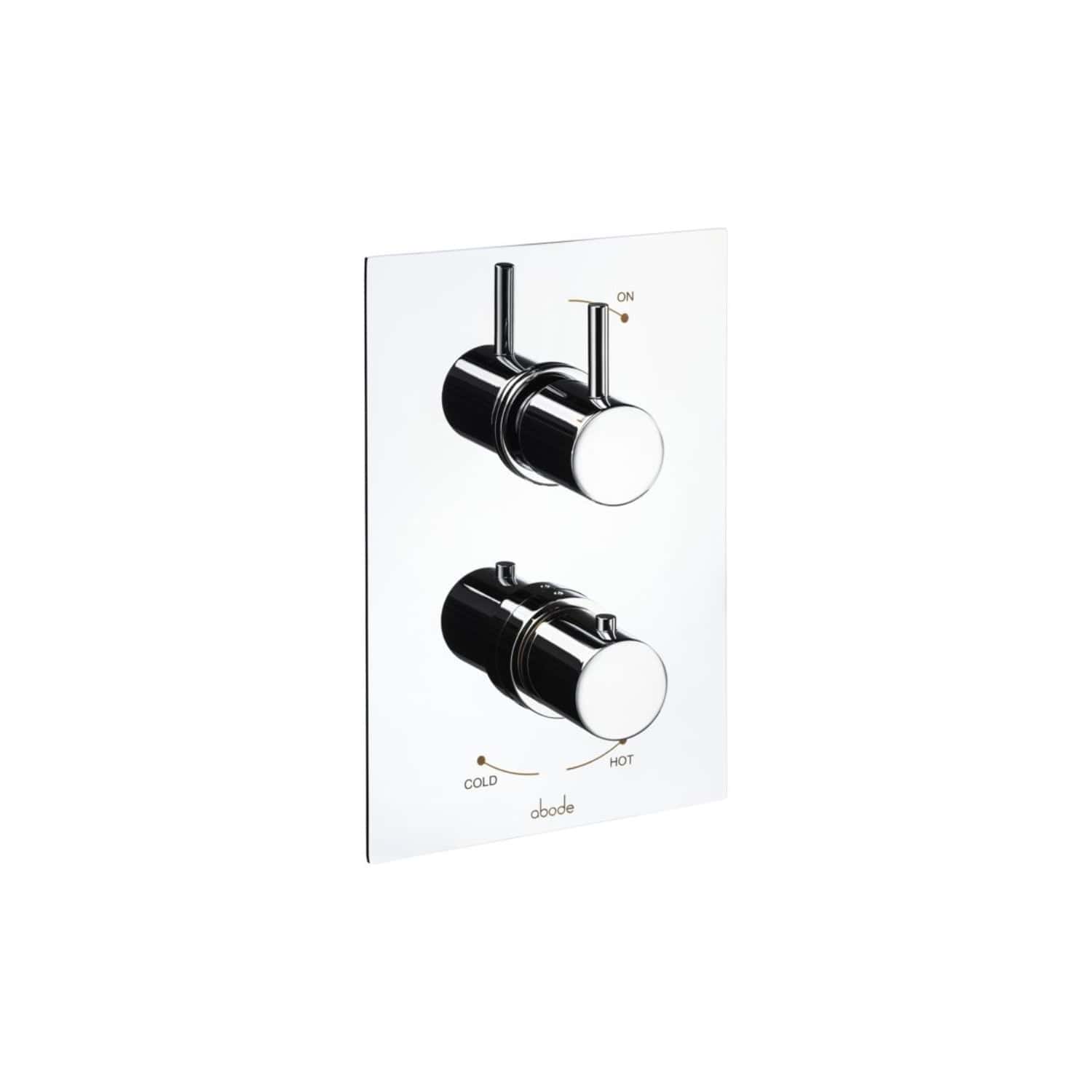 Sleek modern bathroom control panel with dual chrome fixtures for hot and cold water, designed by Bubly Bathrooms. Perfect for contemporary bathroom renovations and high-end plumbing systems.