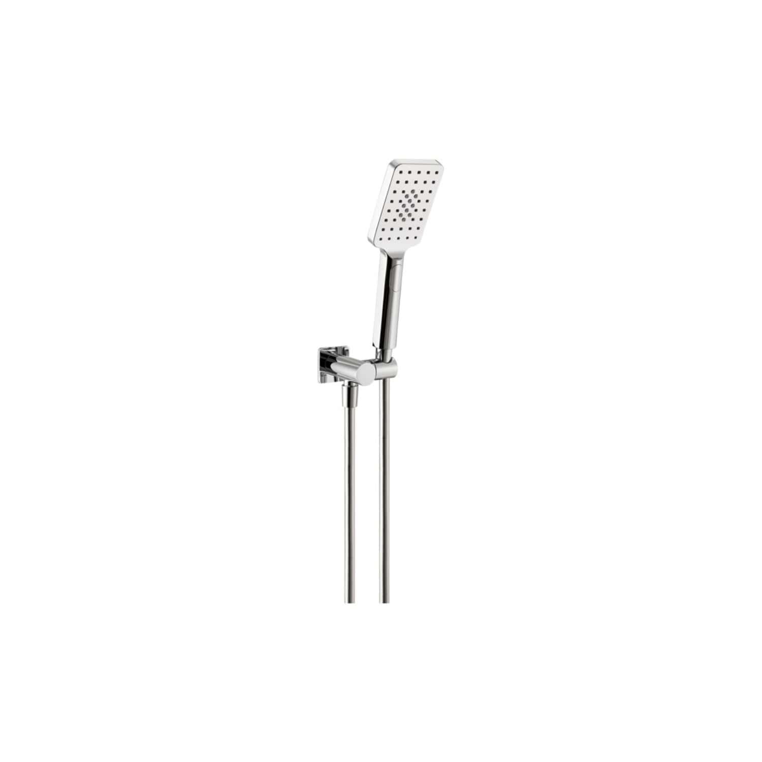 Modern chrome handheld shower head with adjustable height and spray settings for luxurious bathroom upgrade.