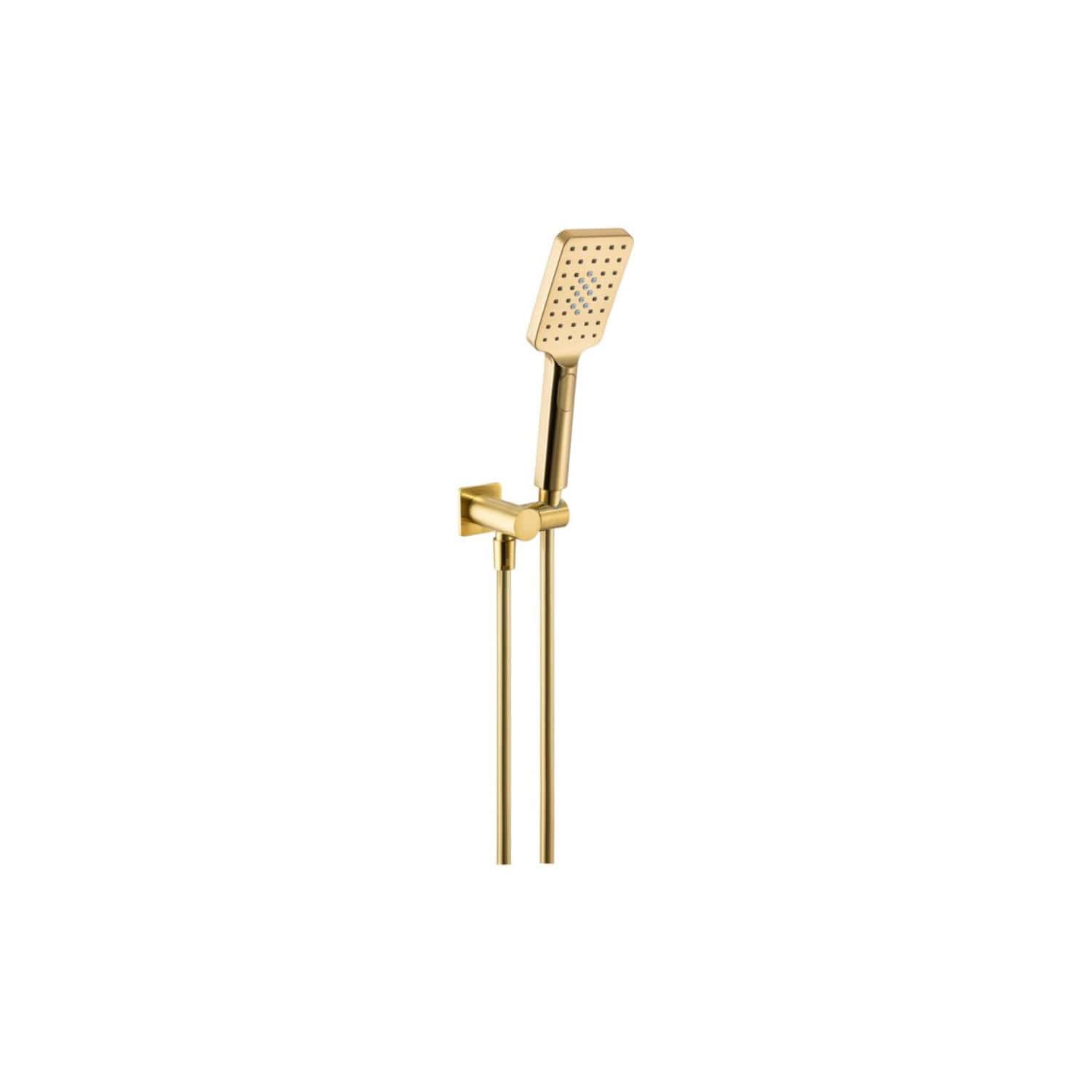 Brass shower head set with adjustable handheld shower and wall mount, modern bathroom accessories for luxurious shower experience.