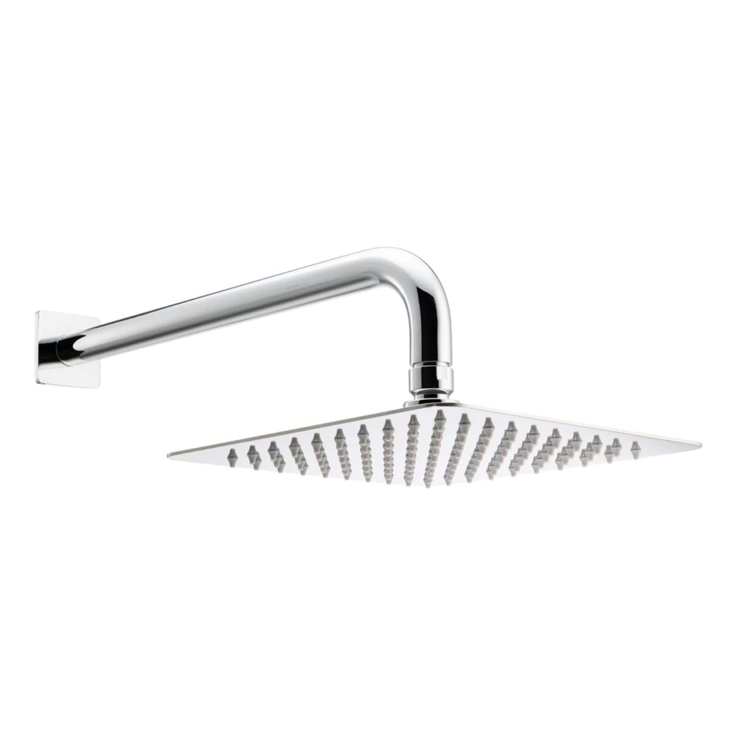 Modern chrome rainfall shower head with arm, ideal for stylish and functional bathroom upgrades.