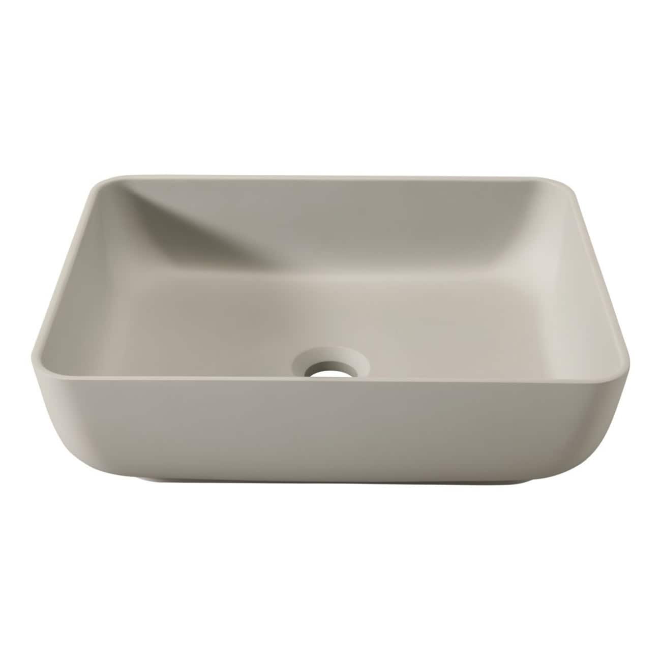 Sleek rectangular bathroom sink with smooth matte finish, modern design, suitable for contemporary bathroom interiors, featuring an easy-to-clean surface and a centrally positioned drain hole.