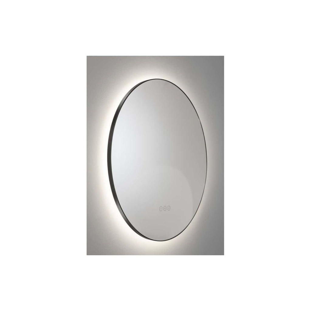 Sleek wall-mounted mirror with backlit LED lighting for modern bathroom decor and optimal illumination, ideal for personal grooming and enhancing bathroom aesthetics.