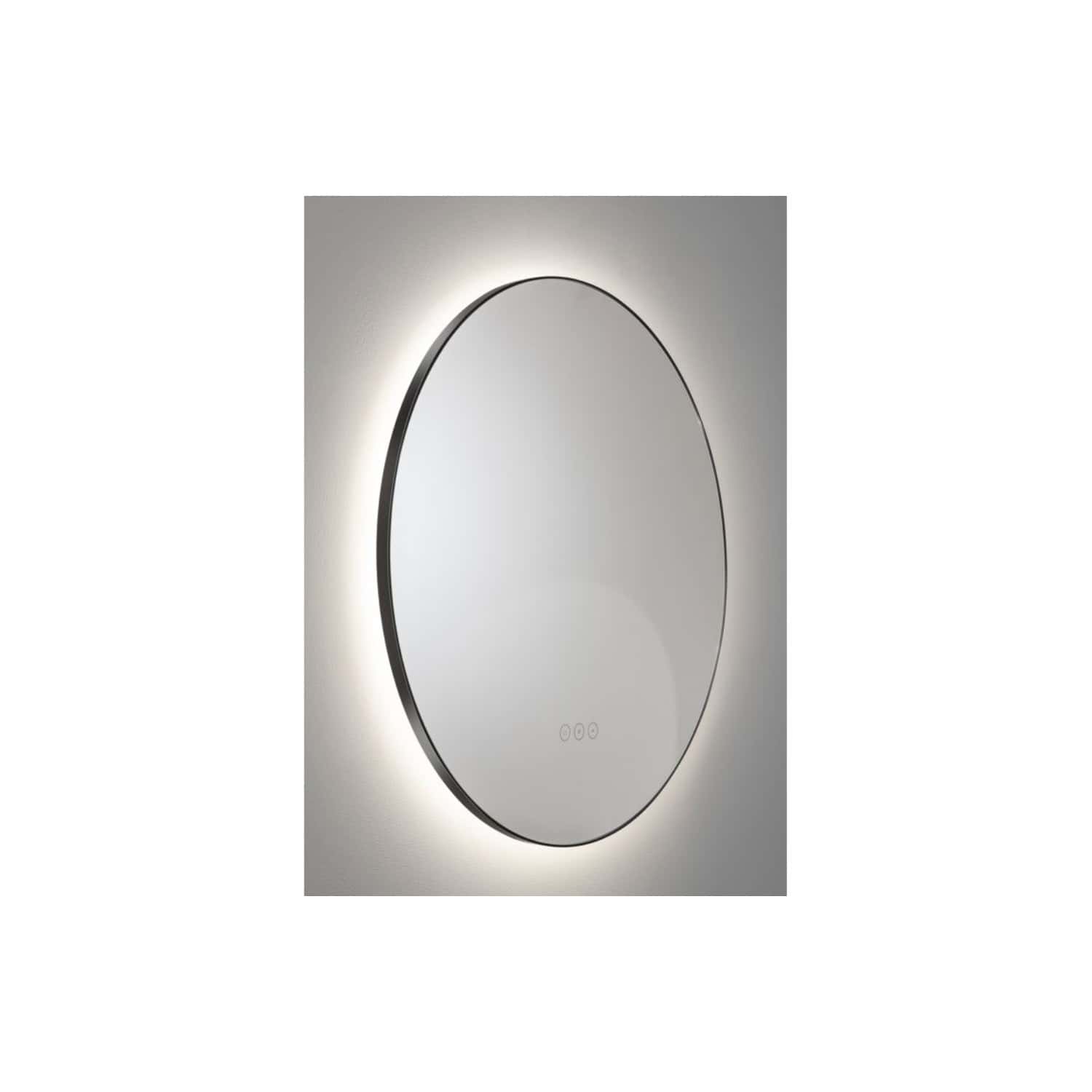 Sleek wall-mounted mirror with backlit LED lighting for modern bathroom decor and optimal illumination, ideal for personal grooming and enhancing bathroom aesthetics.