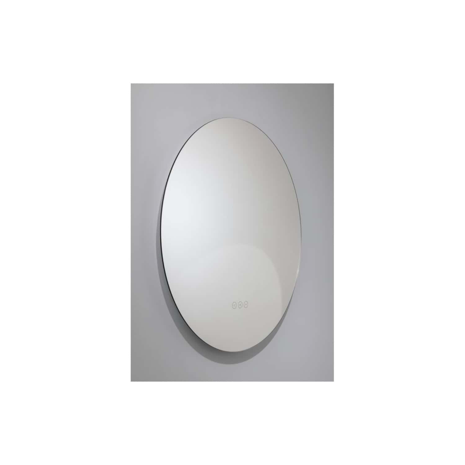 Sleek modern circular mirror with touch control lights for contemporary bathroom decor. Perfect for stylish, functional bathroom vanity setups.