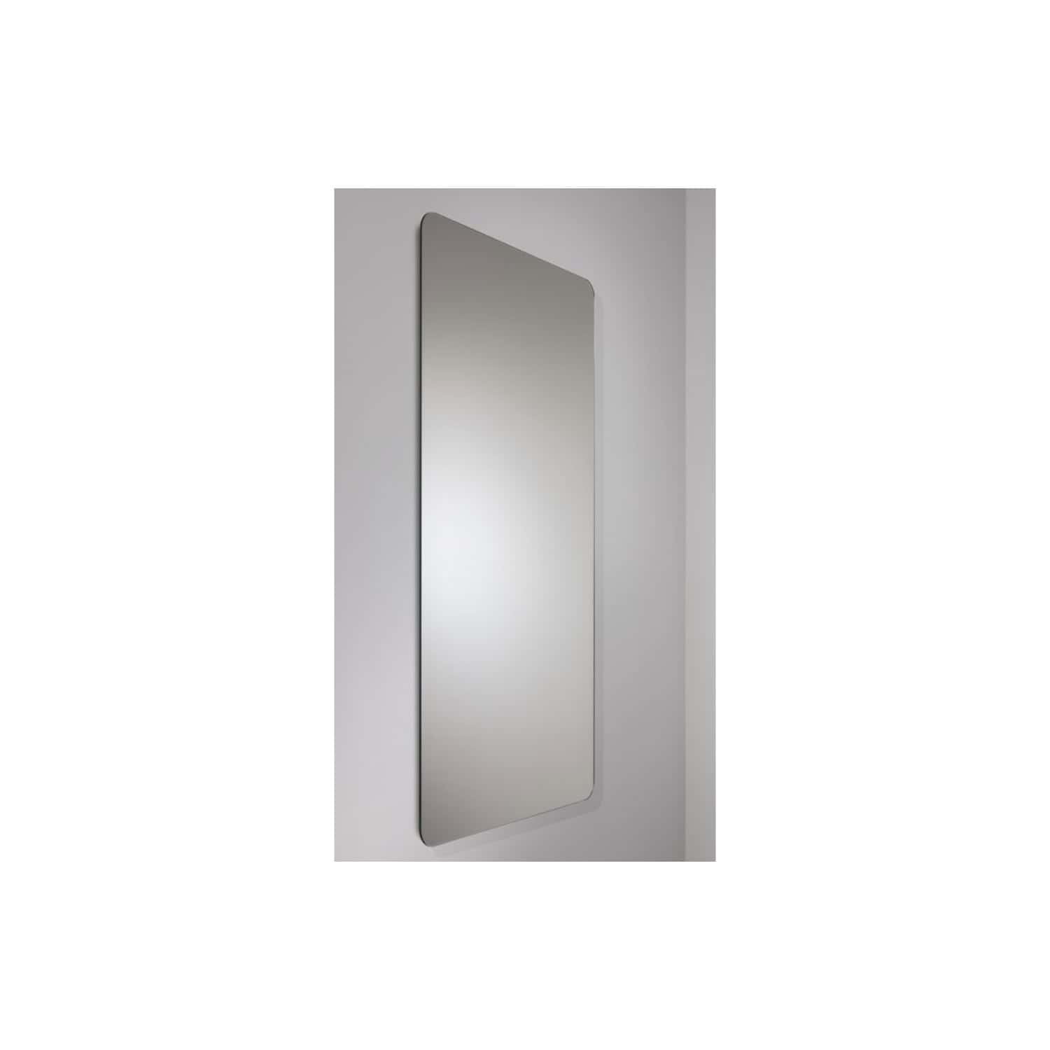 Sleek modern bathroom mirror with rounded edges, ideal for contemporary bathroom designs, featuring a minimalist style for enhanced bathroom aesthetics.