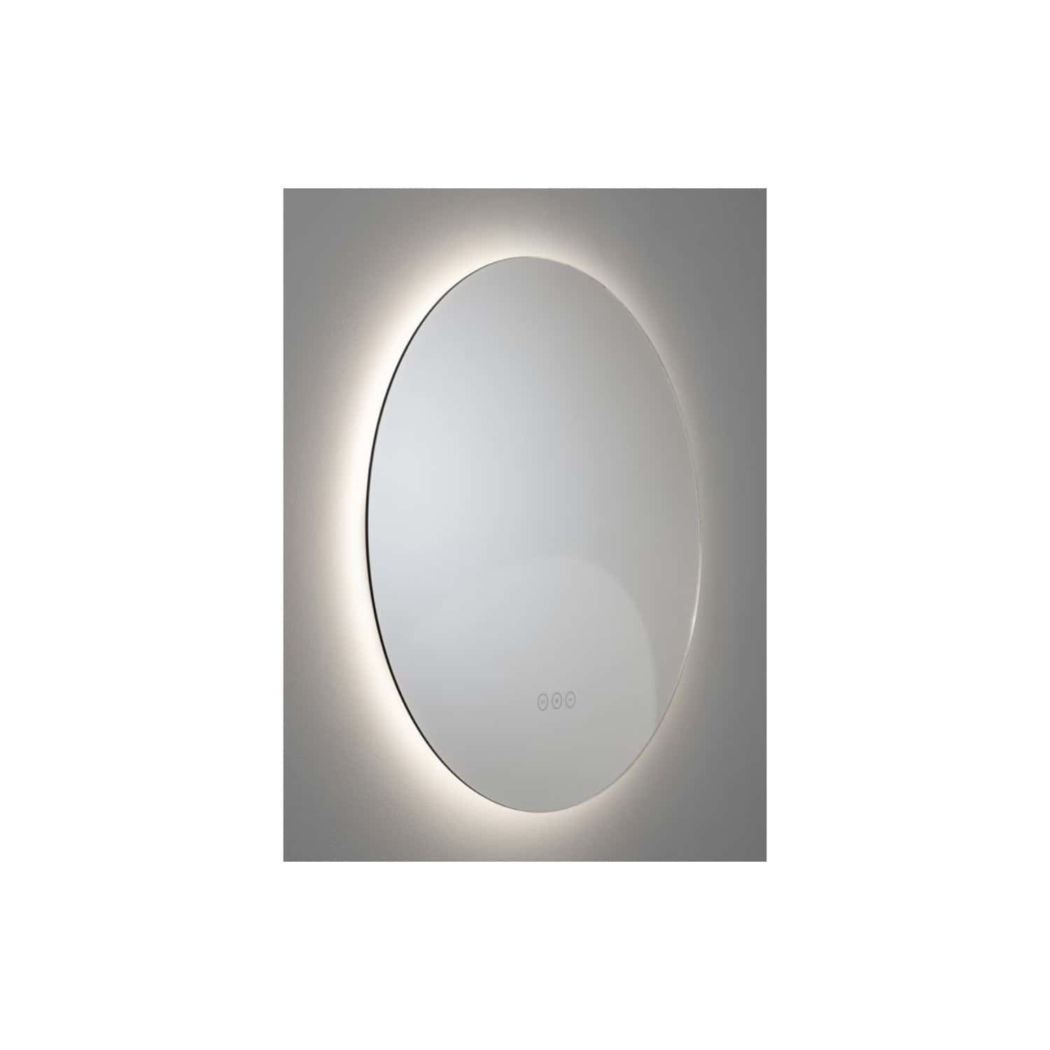 LED backlit oval bathroom mirror with smart touch controls and modern design for contemporary bathrooms. Perfect lighting solution for grooming and enhancing bathroom aesthetics.