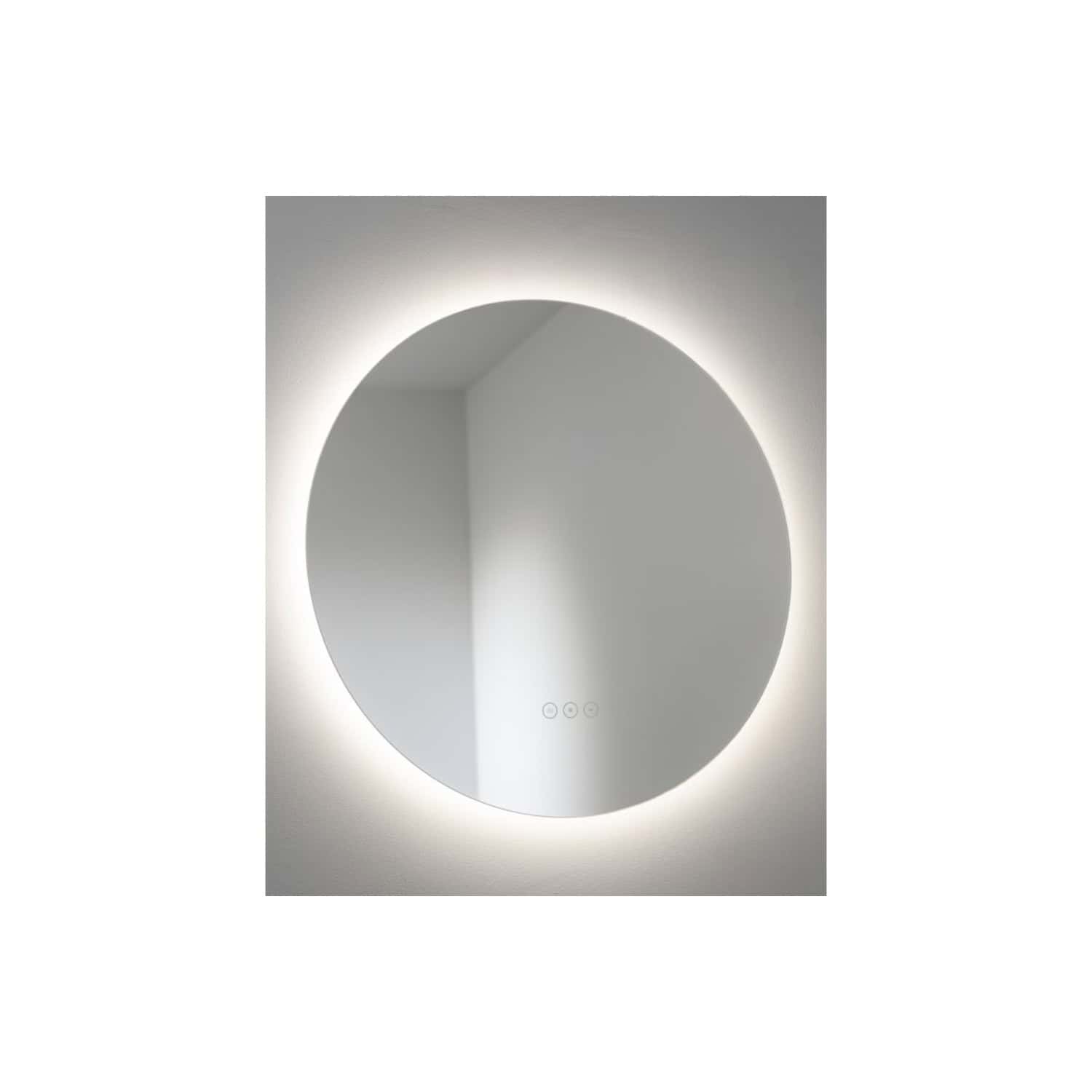 Round LED backlit bathroom mirror with touch control, modern and stylish, ideal for contemporary bathroom decor, provides optimal lighting for grooming and skincare routines.