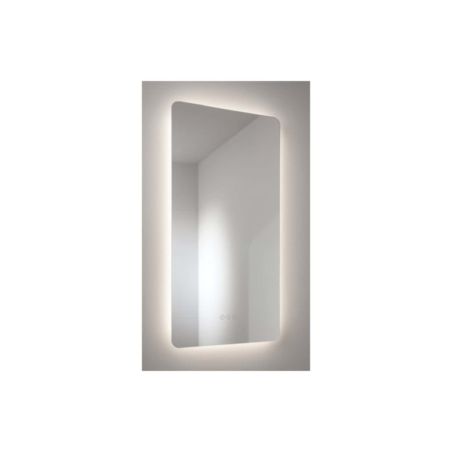 Modern backlit LED bathroom mirror with touch control, ideal for contemporary bathrooms and vanity spaces. Perfect for adding style and functional lighting to any bathroom decor.