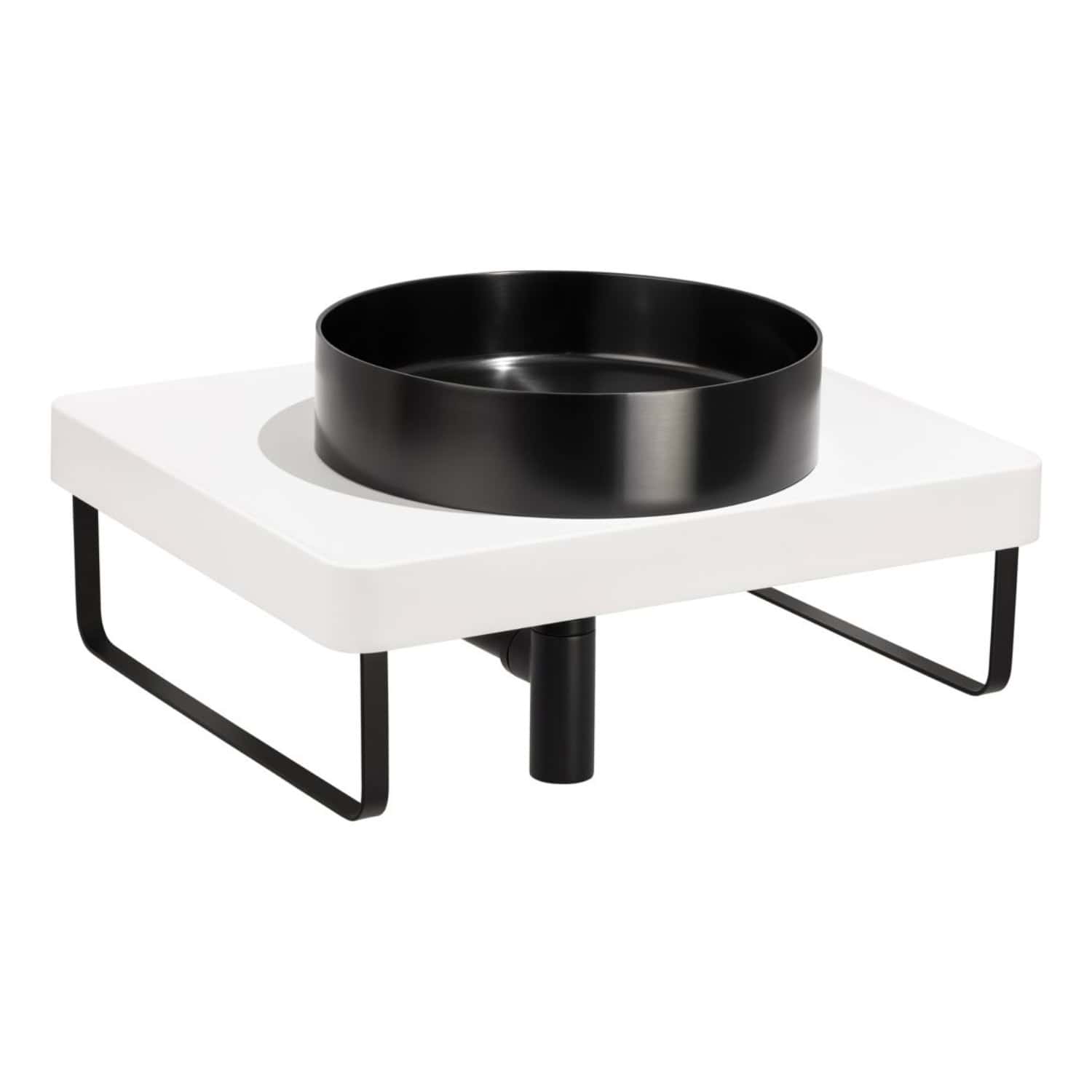 Abode Tableau/Iox Shelf and Round Basin Set - Chalk White w/Brushed Brass Finishes