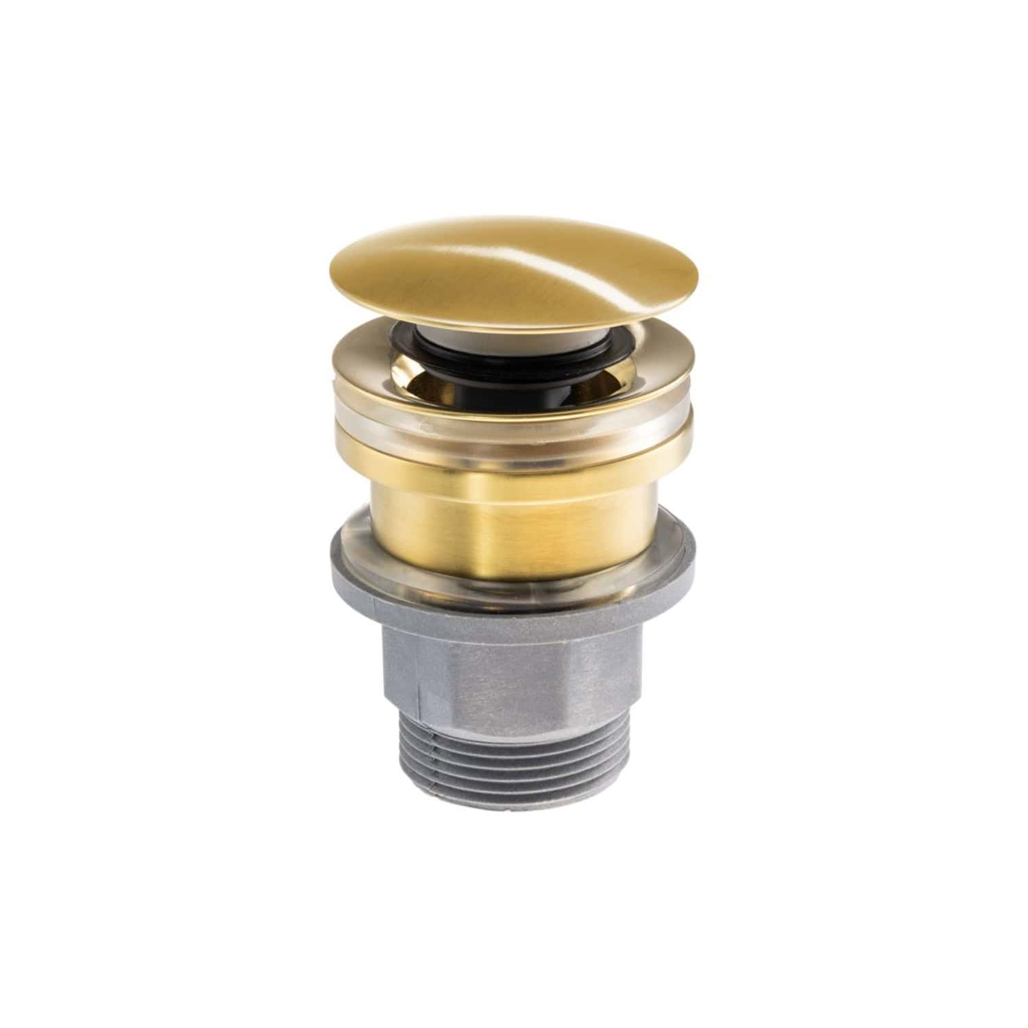 Shower drain trap with metallic and black components, designed for bathroom plumbing systems. Suitable for bathroom renovations and installations in modern bathrooms.