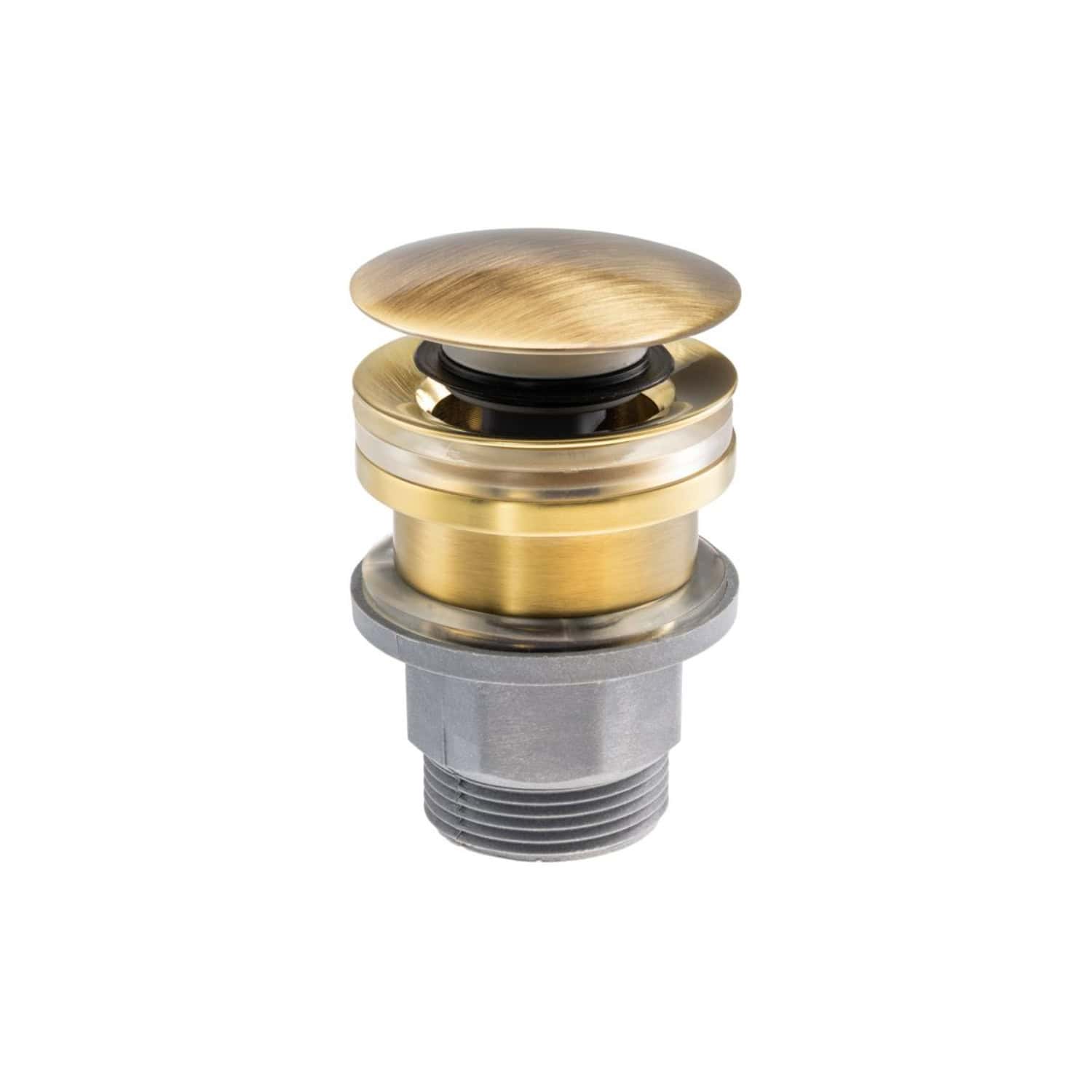 Brass and chrome bathroom sink pop-up waste stopper, easy to install and compatible with most sinks, designed for effective water drainage and leak prevention.