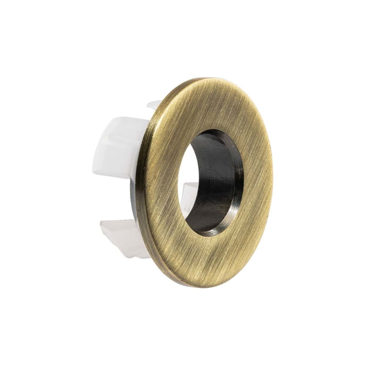 Brass and nylon bathroom escutcheon fitting, ideal for plumbing installations, with a brushed gold finish for stylish bathroom design. Perfect for bathroom renovations and upgrades.