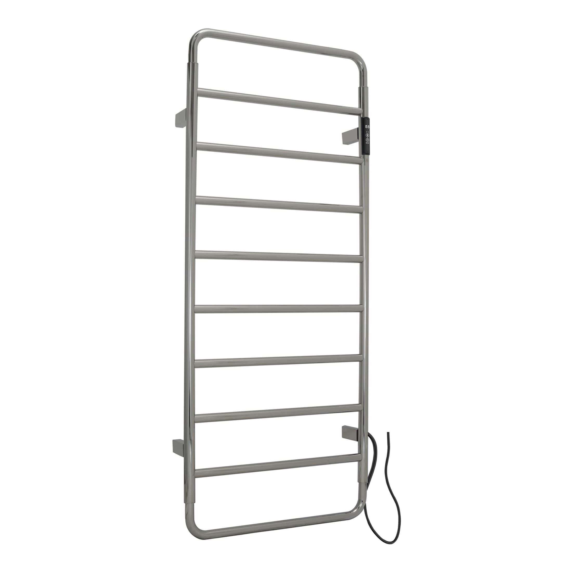 Electric heated towel rail for bathroom, stainless steel, wall-mounted, with digital thermostat and easy installation, ideal for heated towels and bathroom warmth.