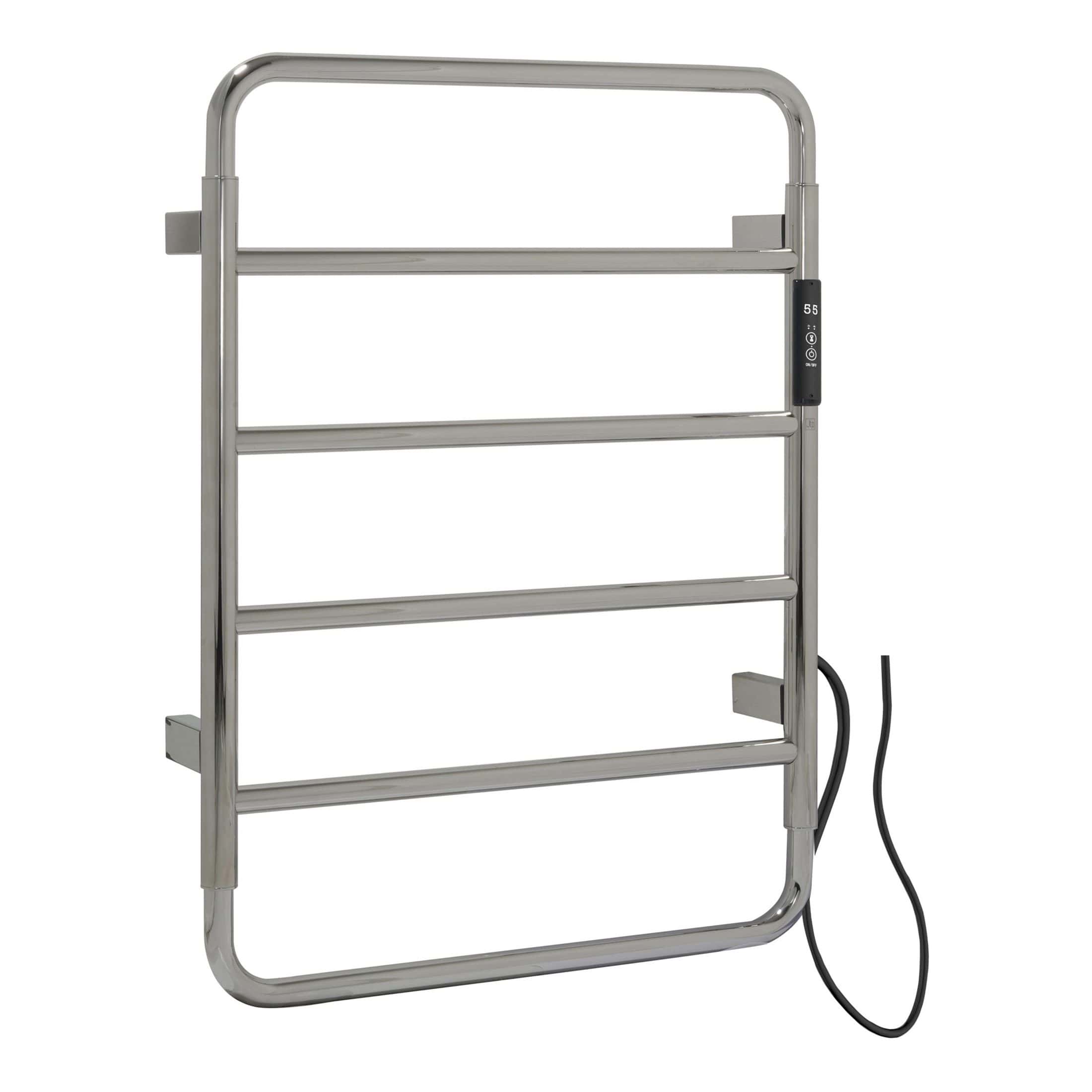 Stainless steel heated towel rail with digital temperature control, ideal for modern bathrooms, providing warm towels and added comfort. Durable, sleek design fits various bathroom styles.
