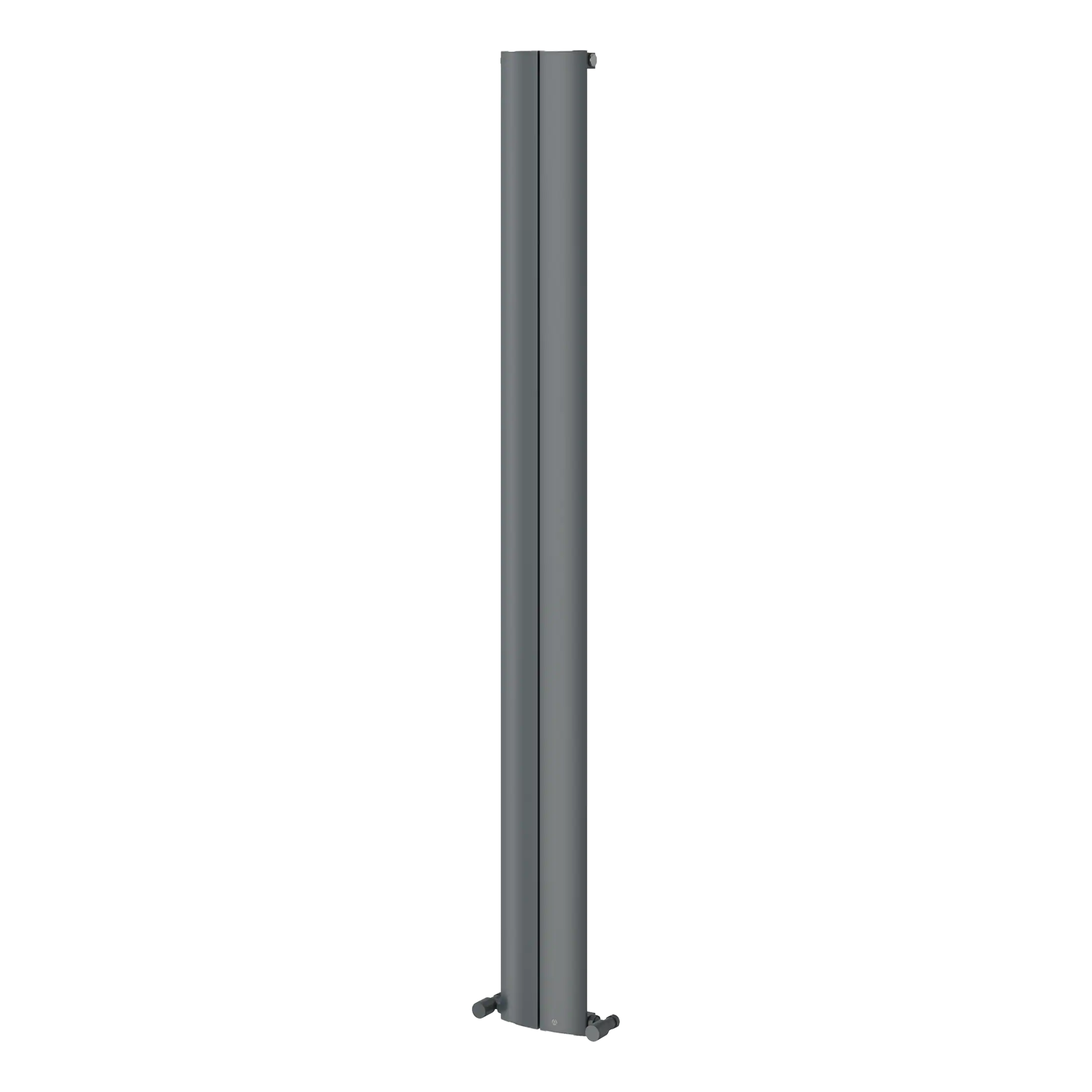 AlT text: Modern grey vertical bathroom radiator, sleek design, perfect for contemporary bathrooms and heating solutions.