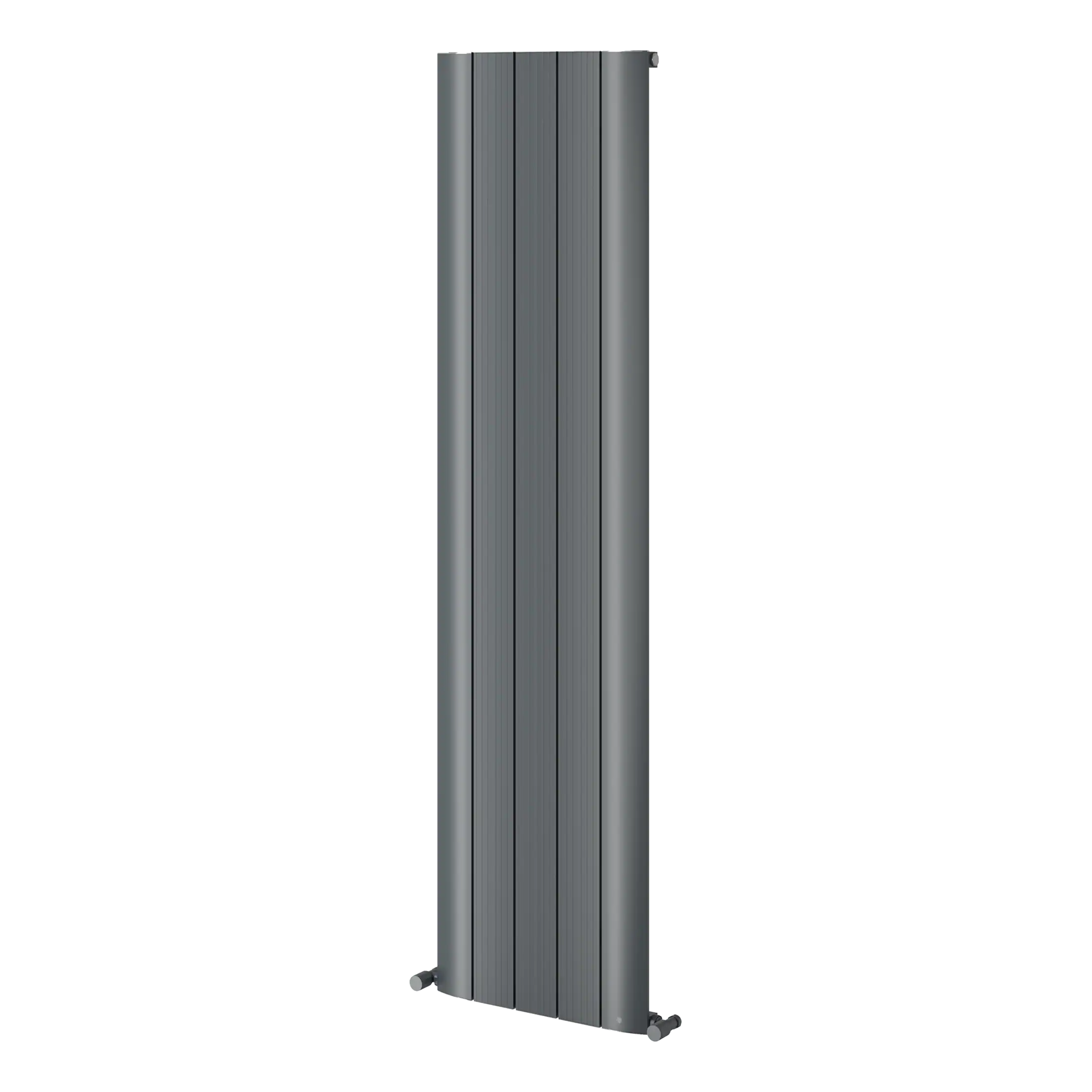 Flexible, wall-mounted radiator in modern grey finish, ideal for stylish bathroom heating solutions from Bubly Bathrooms.