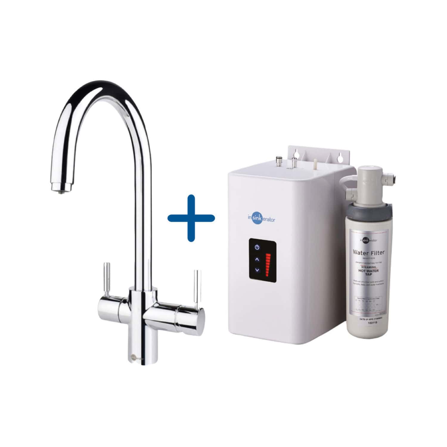 High-quality chrome kitchen tap with water filter and in-sink water heating system, perfect for modern bathrooms and kitchens. Durable, stylish, and efficient water filtration and heating solutions.