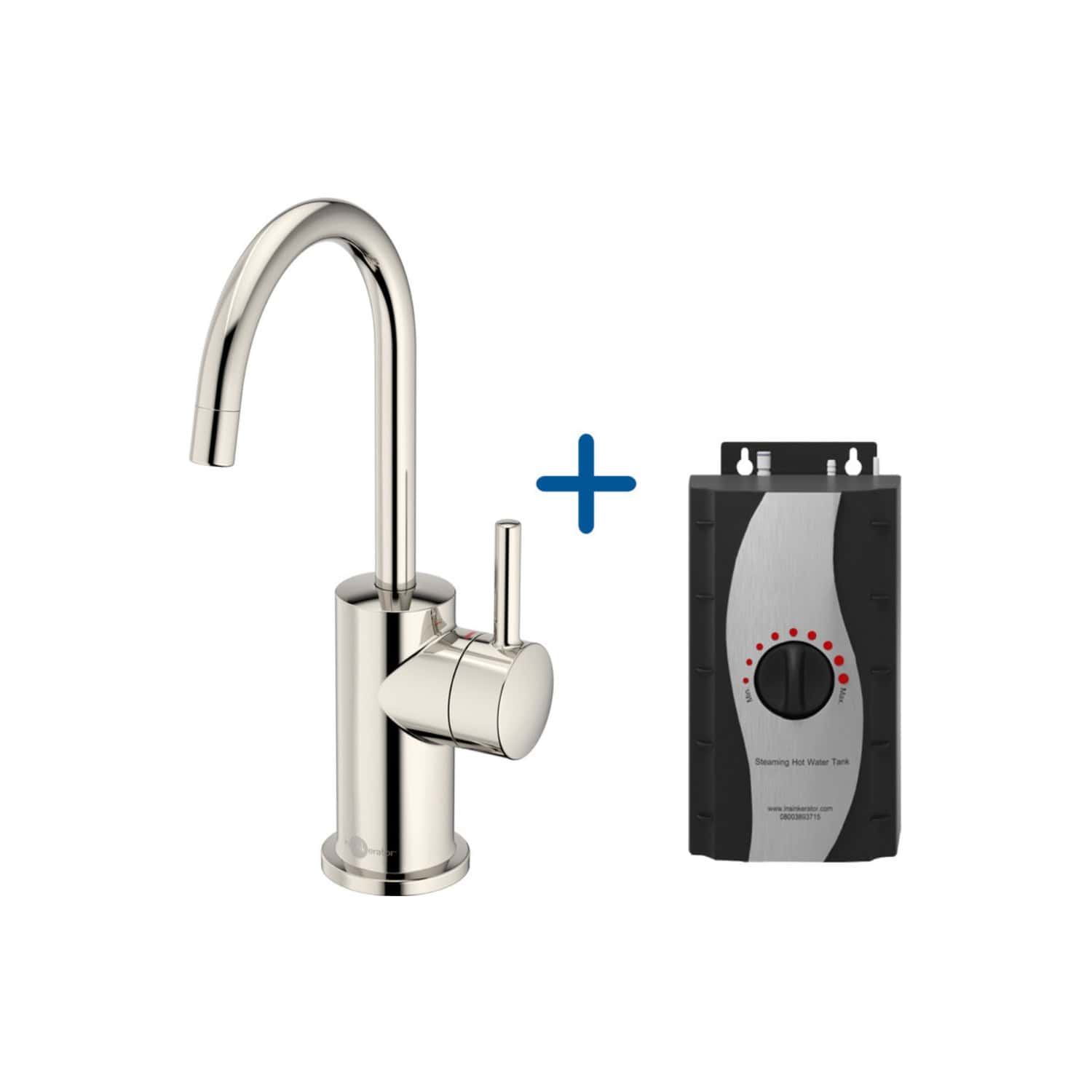 Sleek chrome kitchen tap with an integrated water heater control panel for modern bathroom or kitchen installations. Ideal for hot water delivery and easy temperature management.