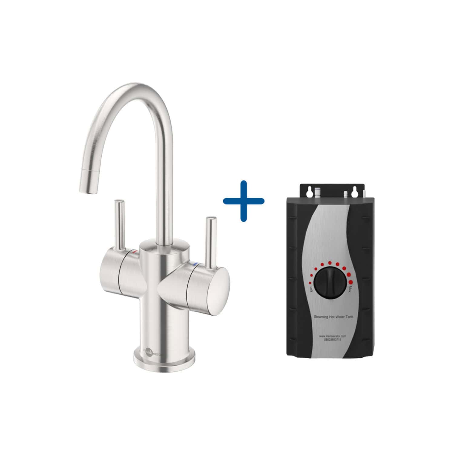 Chrome kitchen tap with built-in filtration system and electric water heater, ideal for modern bathrooms and kitchens, providing hot and cold filtered water efficiently.