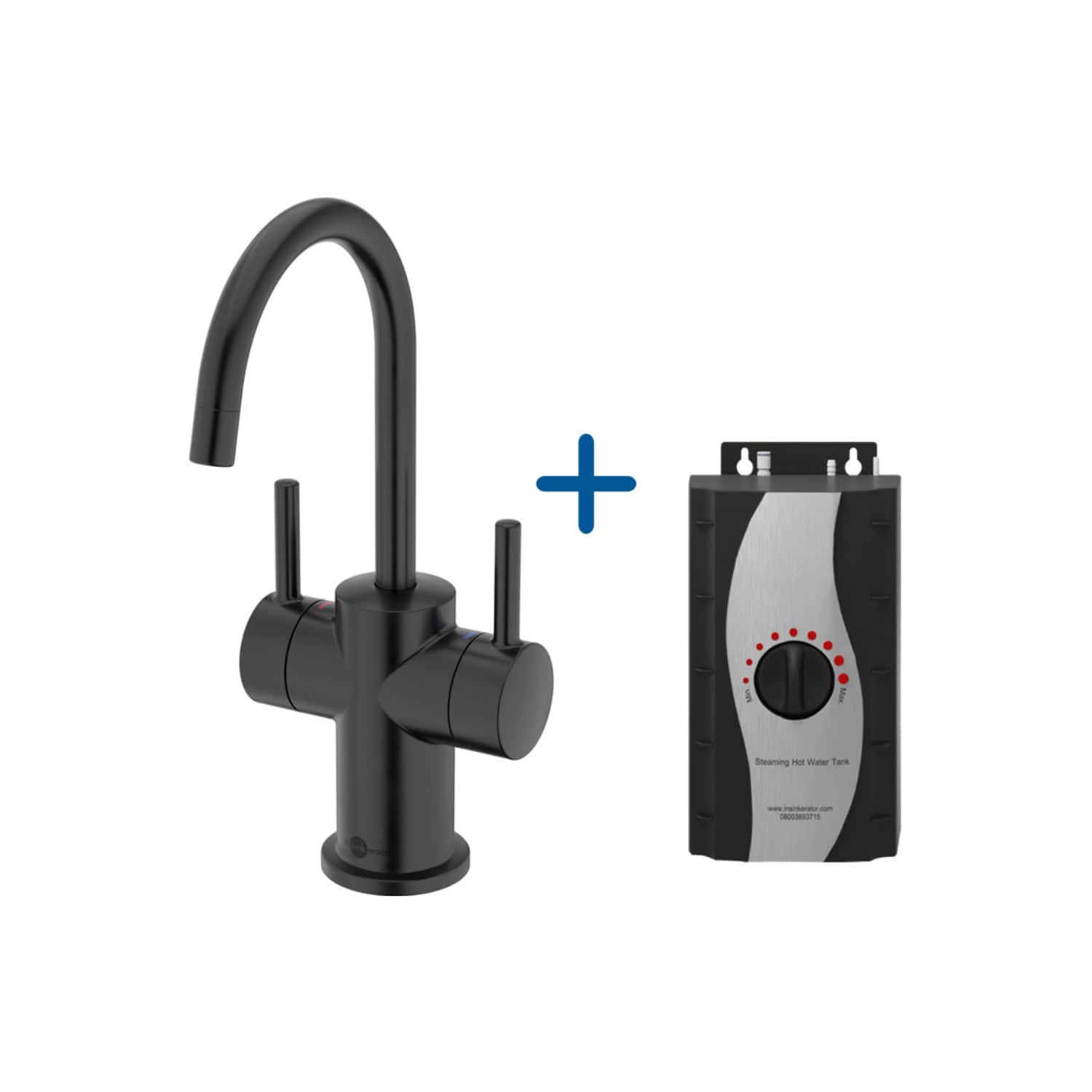 Modern black kitchen mixer tap with integrated hot water heater, ideal for stylish bathrooms and kitchens. Features temperature control and easy installation for ultimate convenience.