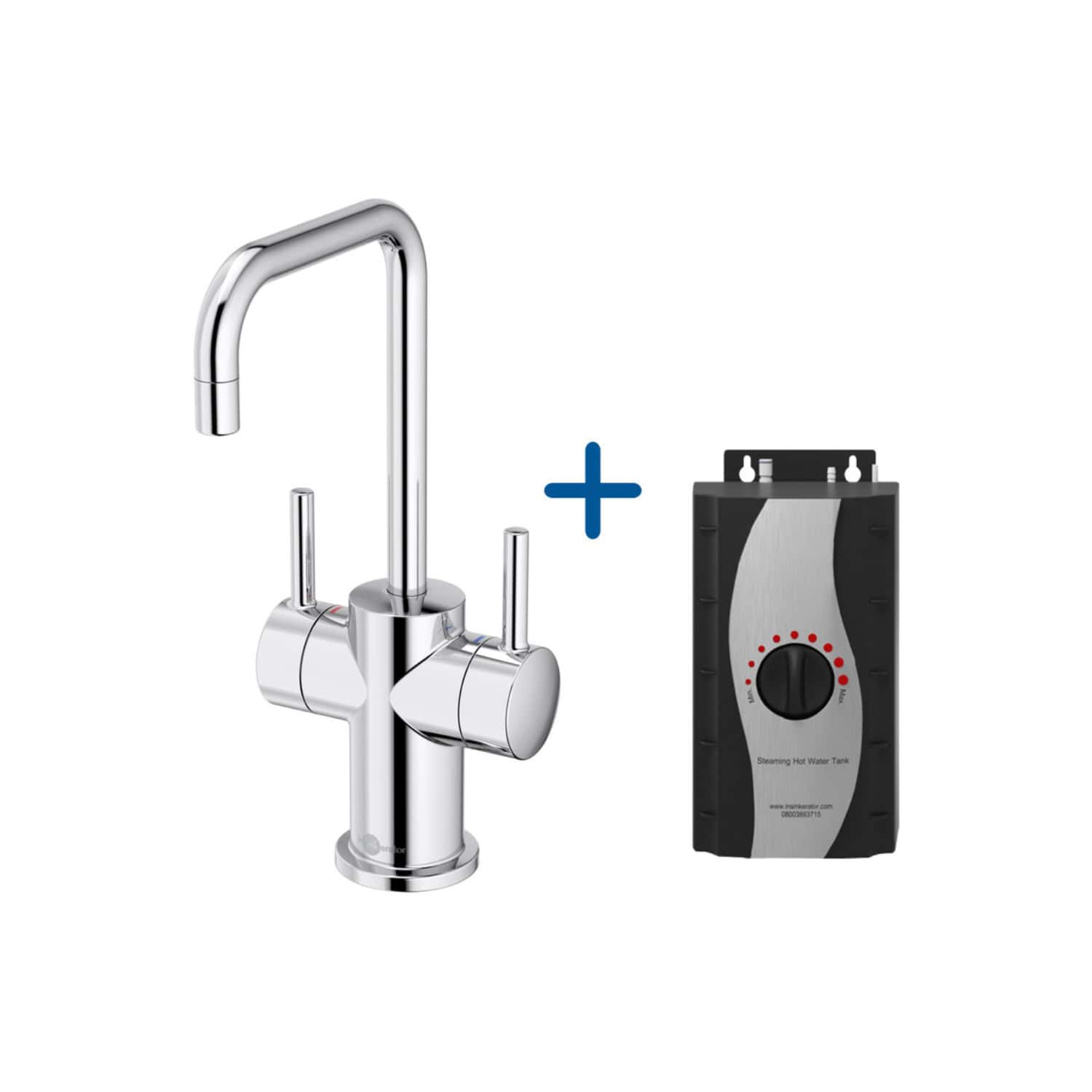 High-quality chrome kitchen tap with a built-in water heating system, ideal for modern bathrooms and kitchens, providing instant hot water for convenience and efficiency.
