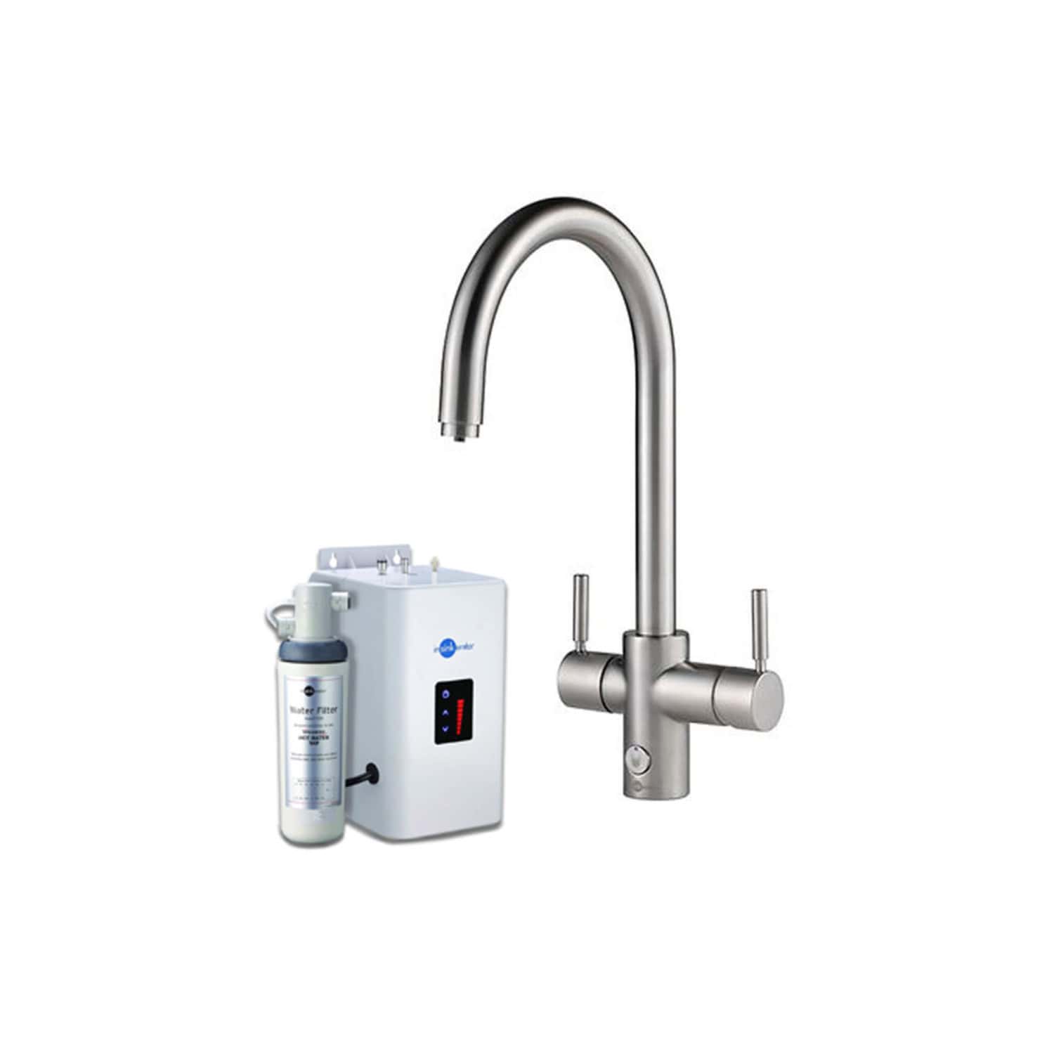 Stainless steel kitchen faucet with water filter system, ideal for modern bathrooms and kitchens, providing clean and filtered drinking water.