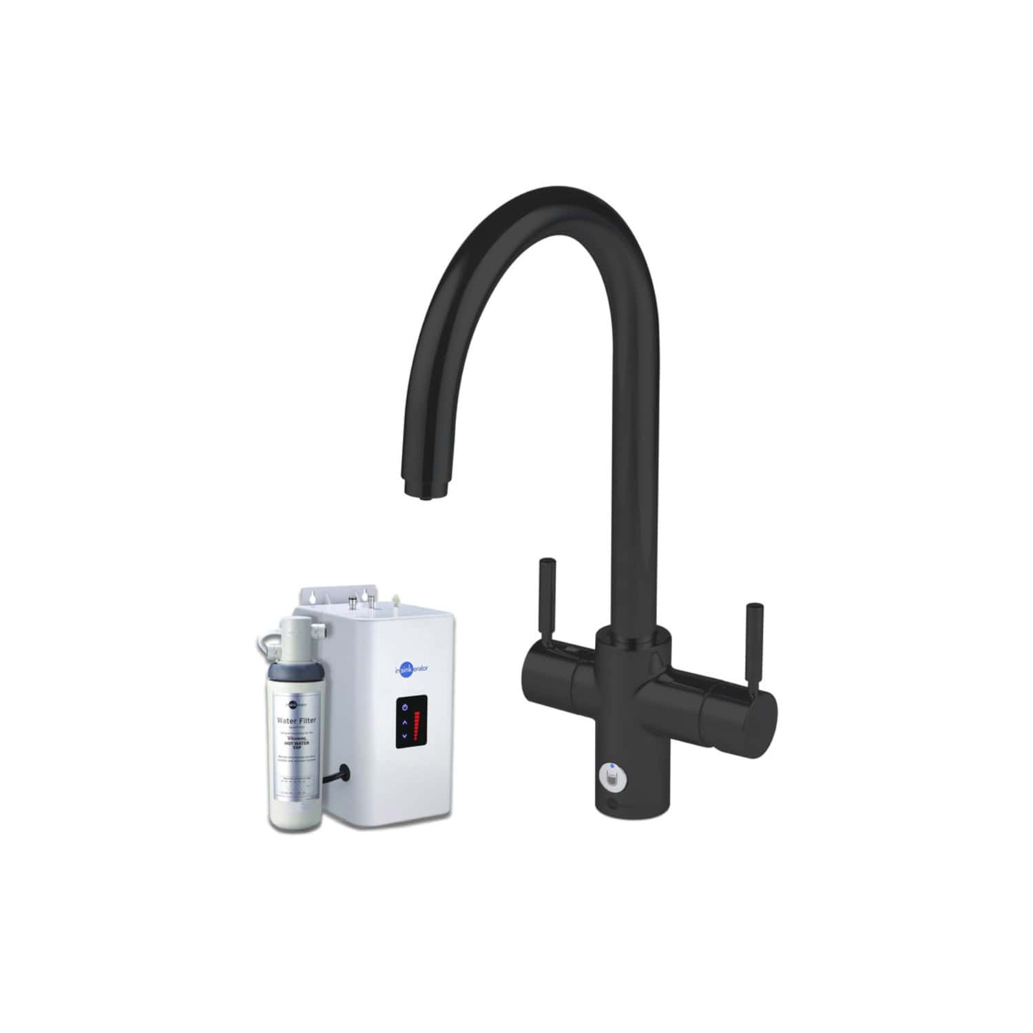 High-tech black kitchen faucet with water filtration system, ideal for modern bathrooms and kitchens, providing clean andFiltered water, stylish design, and easy installation.